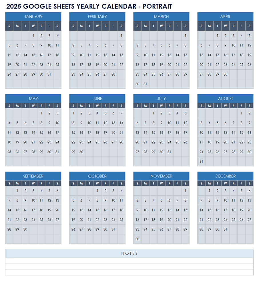 Google Sheets Calendar Template July 2025
