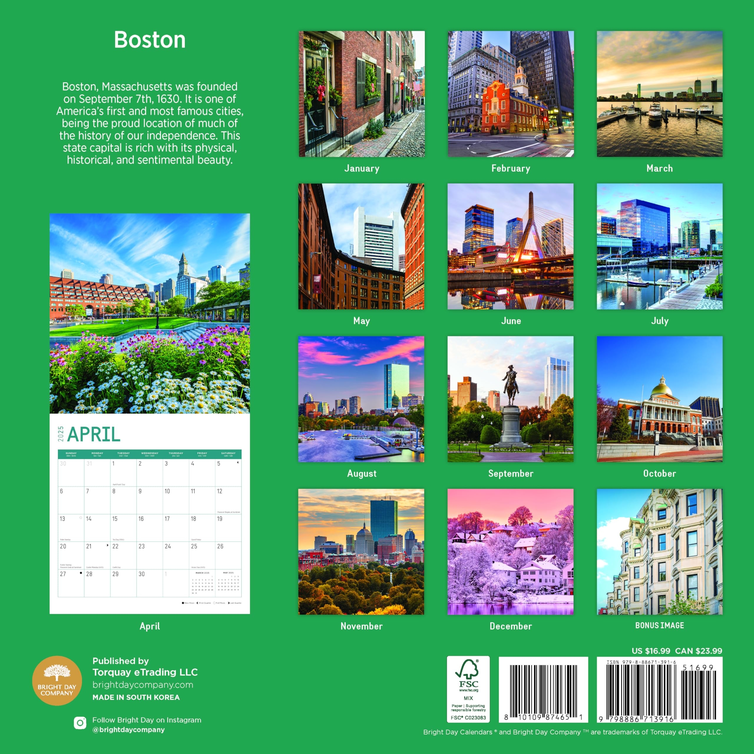 2025 Boston Monthly Wall Calendar By Bright Day 12 X 12 Inch Beautiful Landscape Photography Gift Amazon co uk Everything Else
