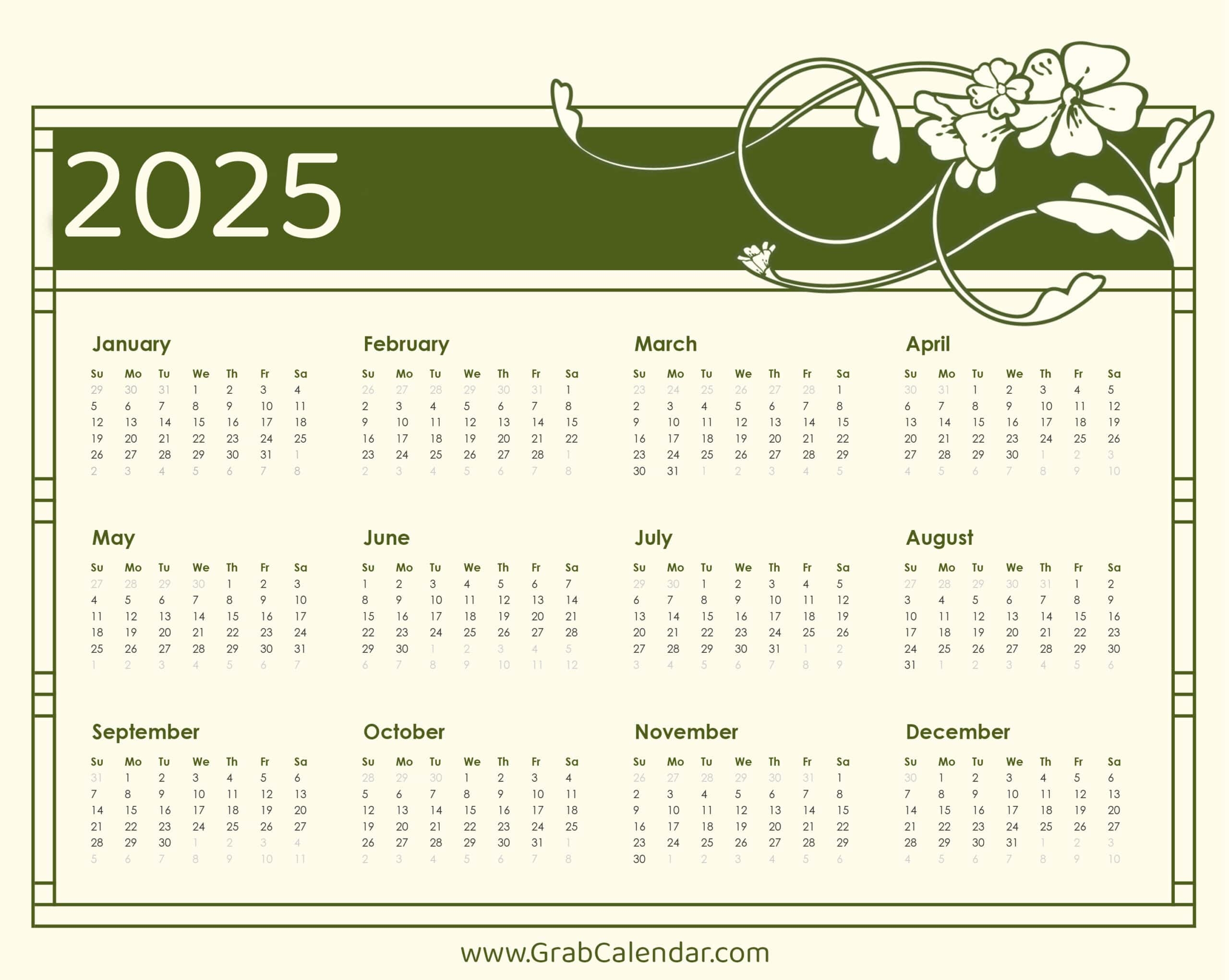 Grab Calendar August 2025