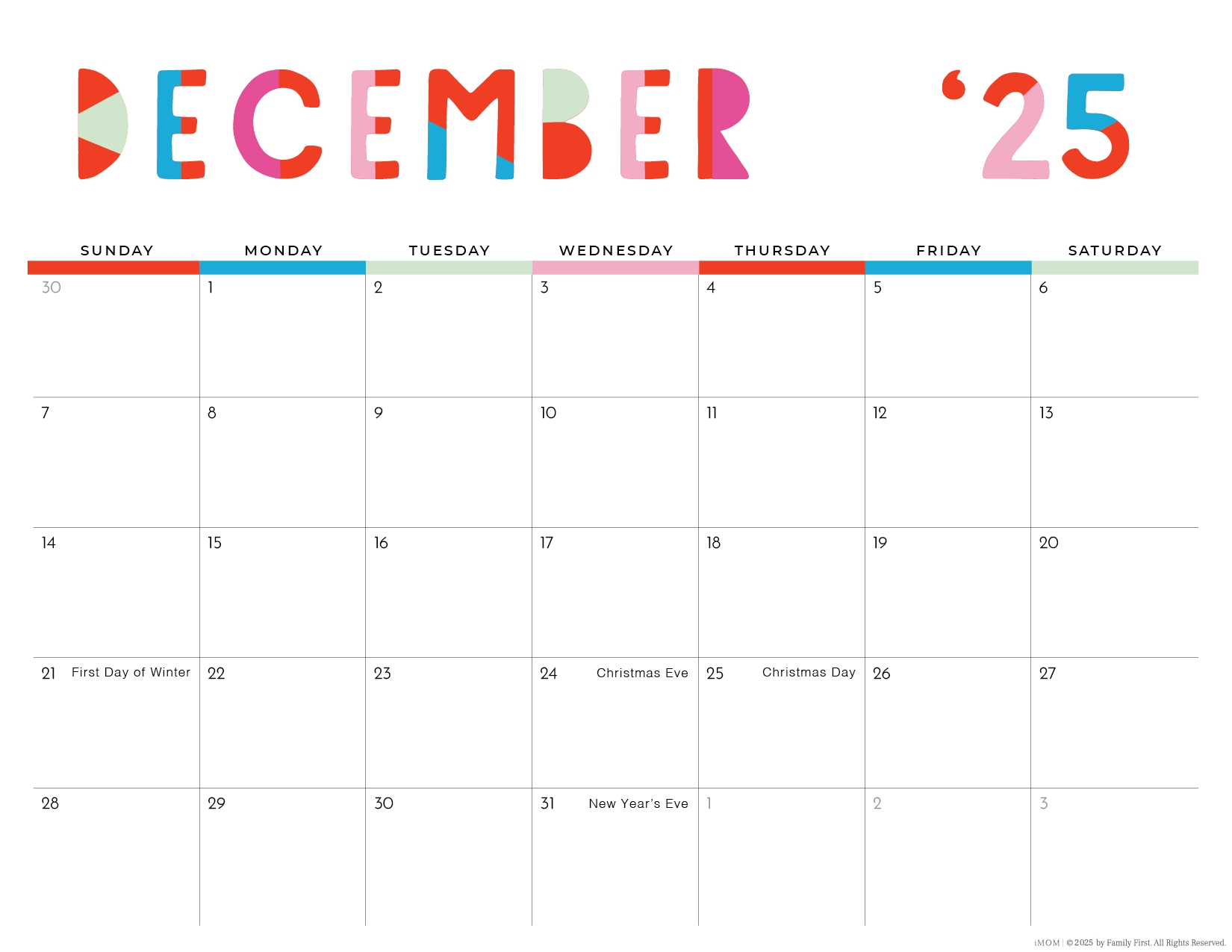 2025 Colorful Printable Calendar For Moms IMOM