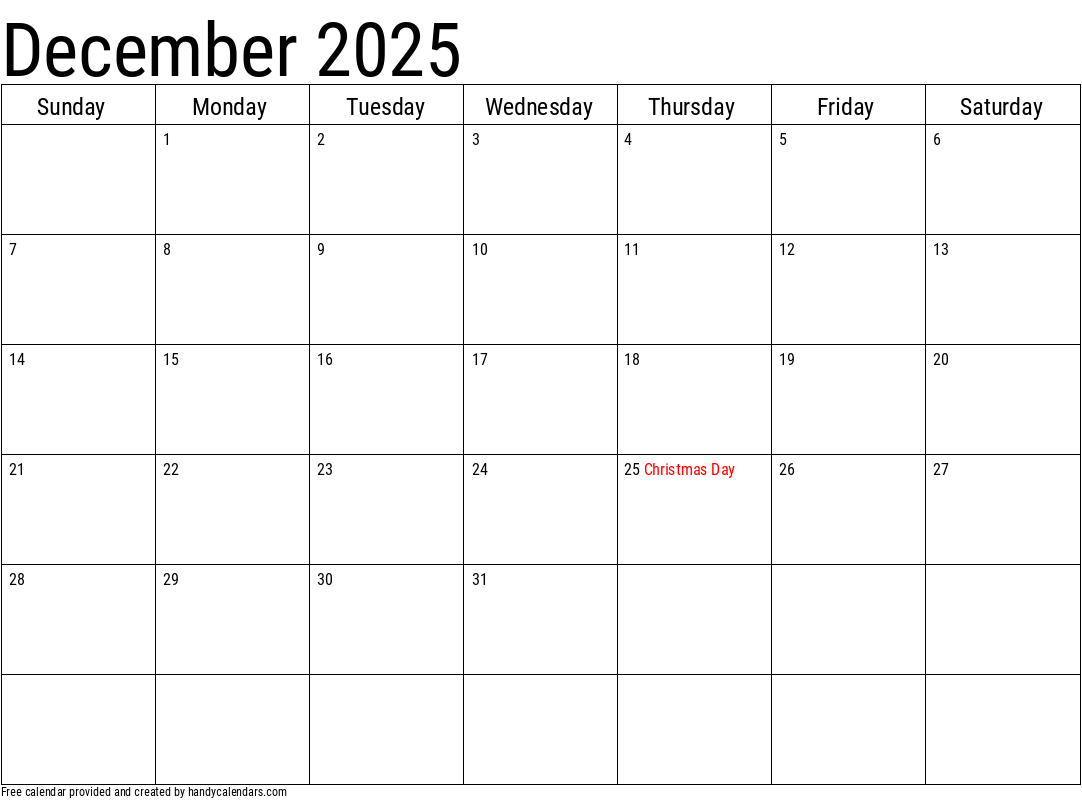 Calendar Days December 2025