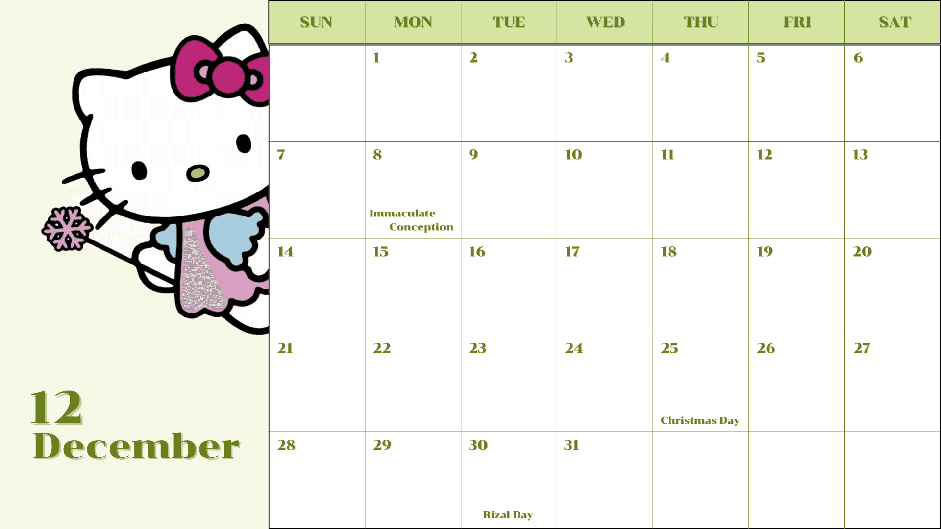  2025 Hello Kitty Calendar Canva Template By Kjc 