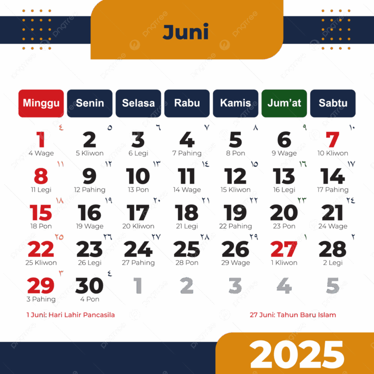 2025 Indonesian Calendar For June Complete With National Holidays Vector 2025 Calendar Indonesian Calendar June PNG And Vector With Transparent Background For Free Download