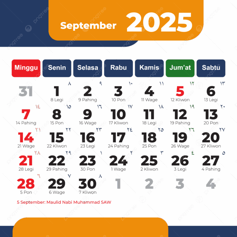 2025 Indonesian Calendar For September Complete With Blue And Yellow National Holidays Vector 2025 Calendar Indonesian Calendar September PNG And Vector With Transparent Background For Free Download