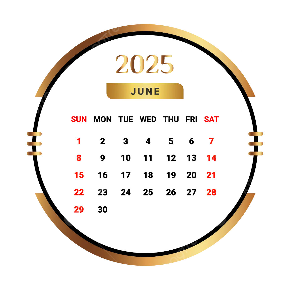 2025 June Month Calendar With Golden And Black Vector Monthly 