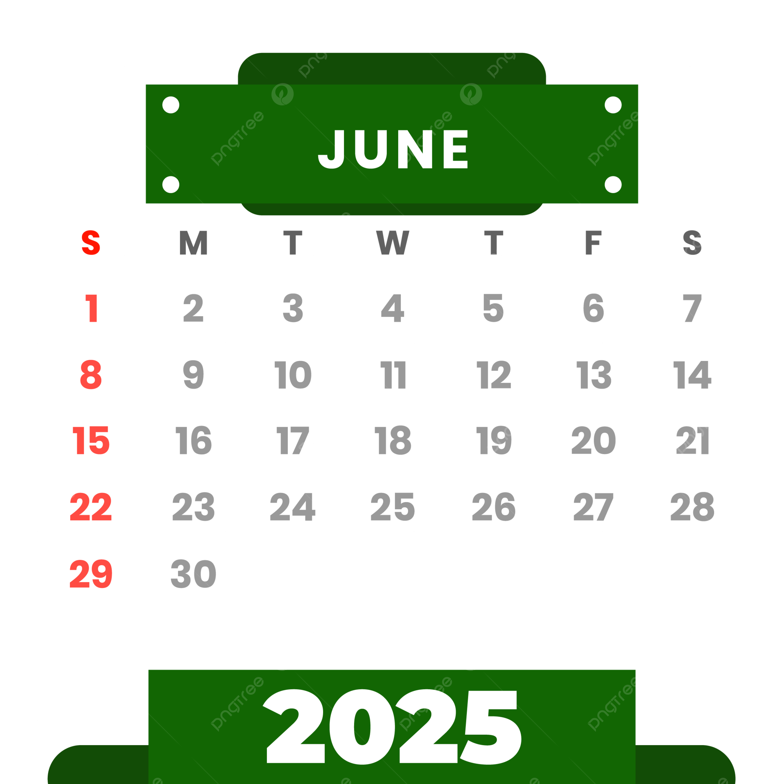 2025 June Vector Clipart Monthly Green Calendar 2025 Calendar Calendar 2025 Vector June Calendar PNG And Vector With Transparent Background For Free Download