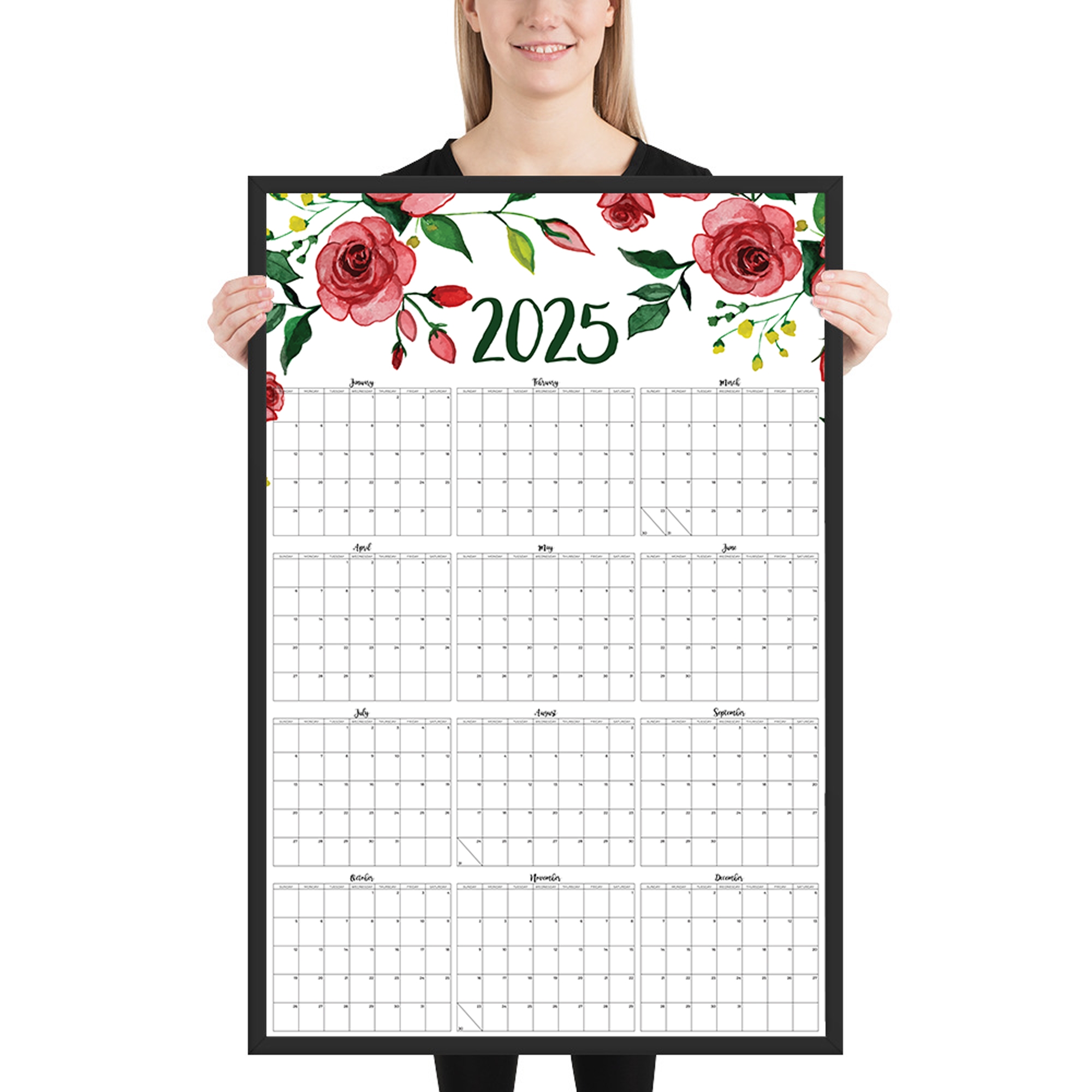 2025 Large Wall Calendar Printable 24x36 Poster Instant 