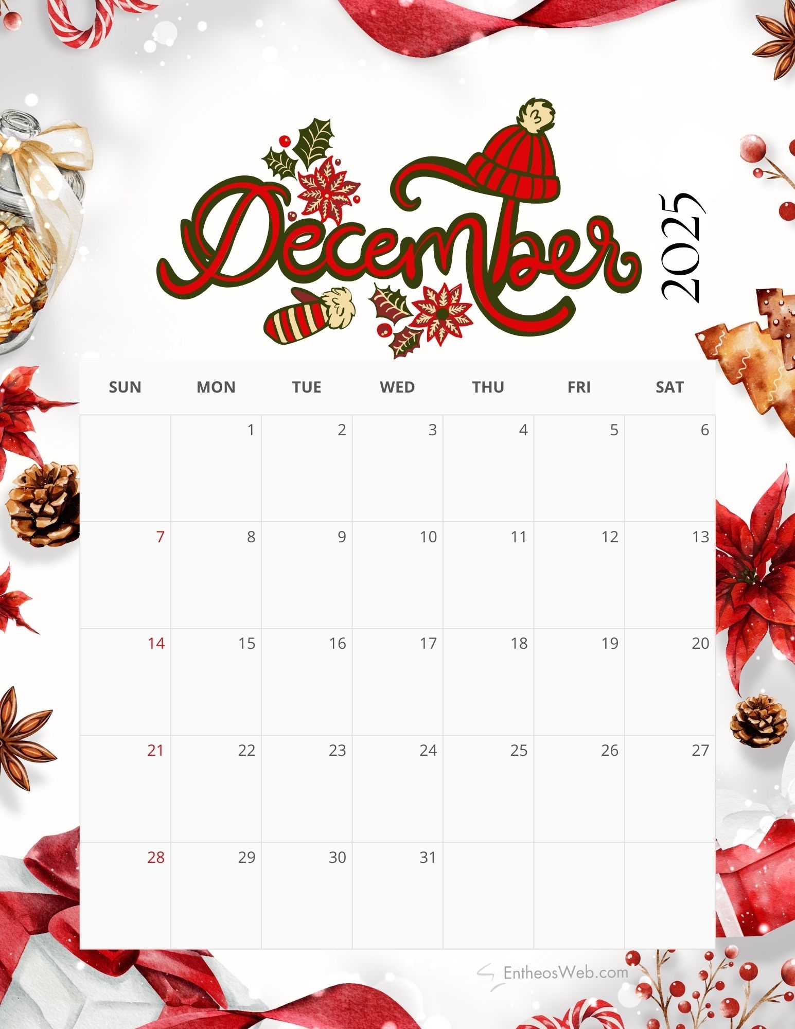 2025 Monthly Calendar Free PDF Printable EntheosWeb