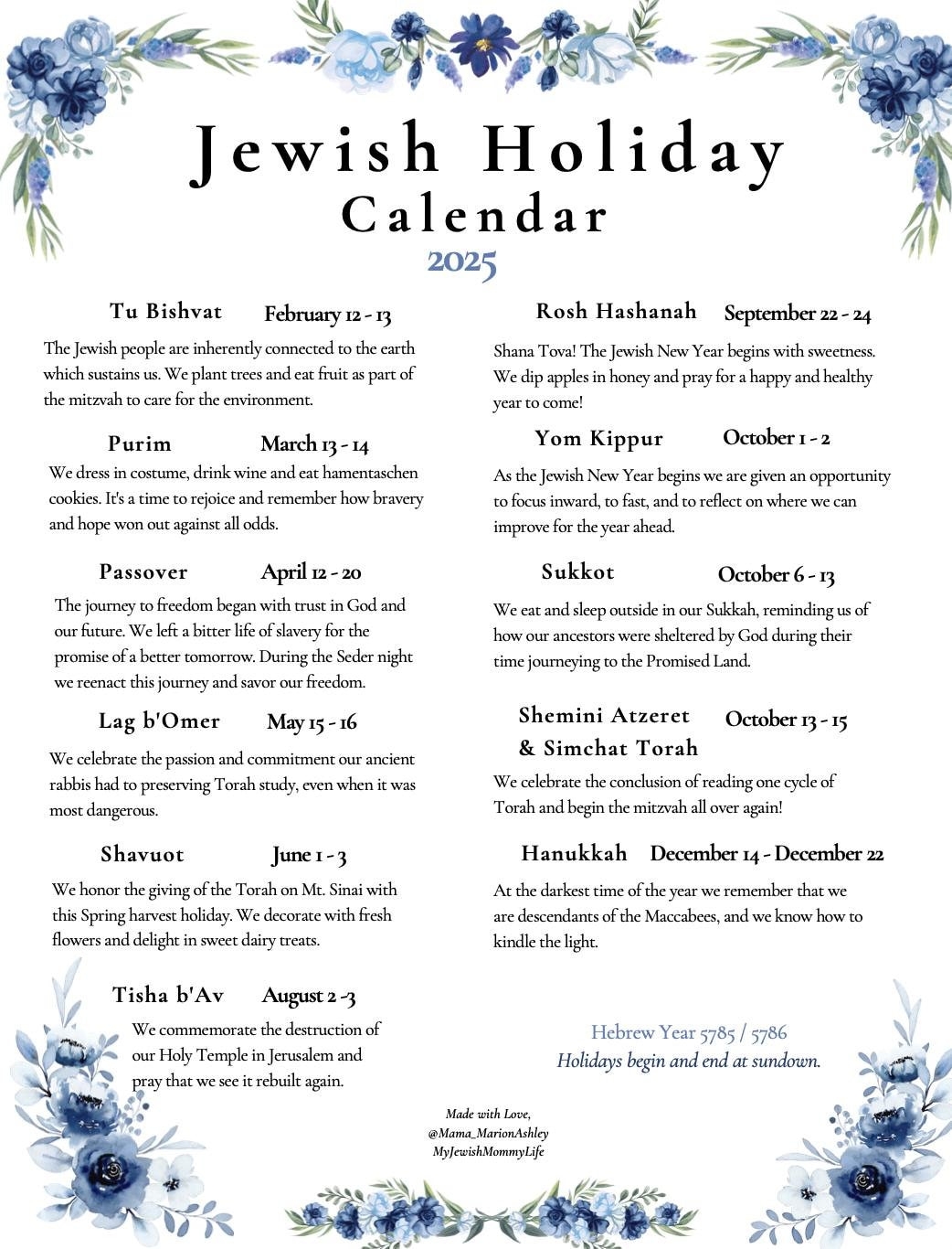 Jewish Holiday Calendar October 2025