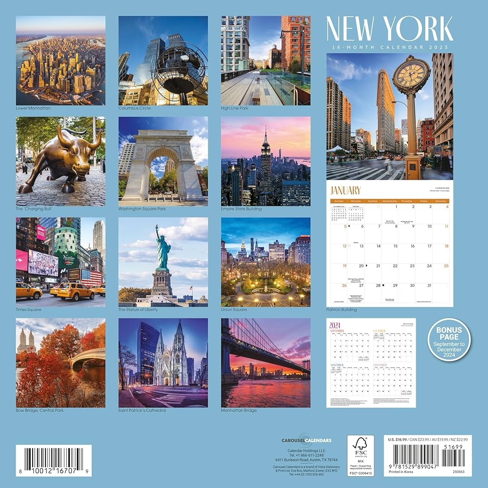 2025 New York Wall Calendar Calendars Carousel 9781529899047 Amazon Books