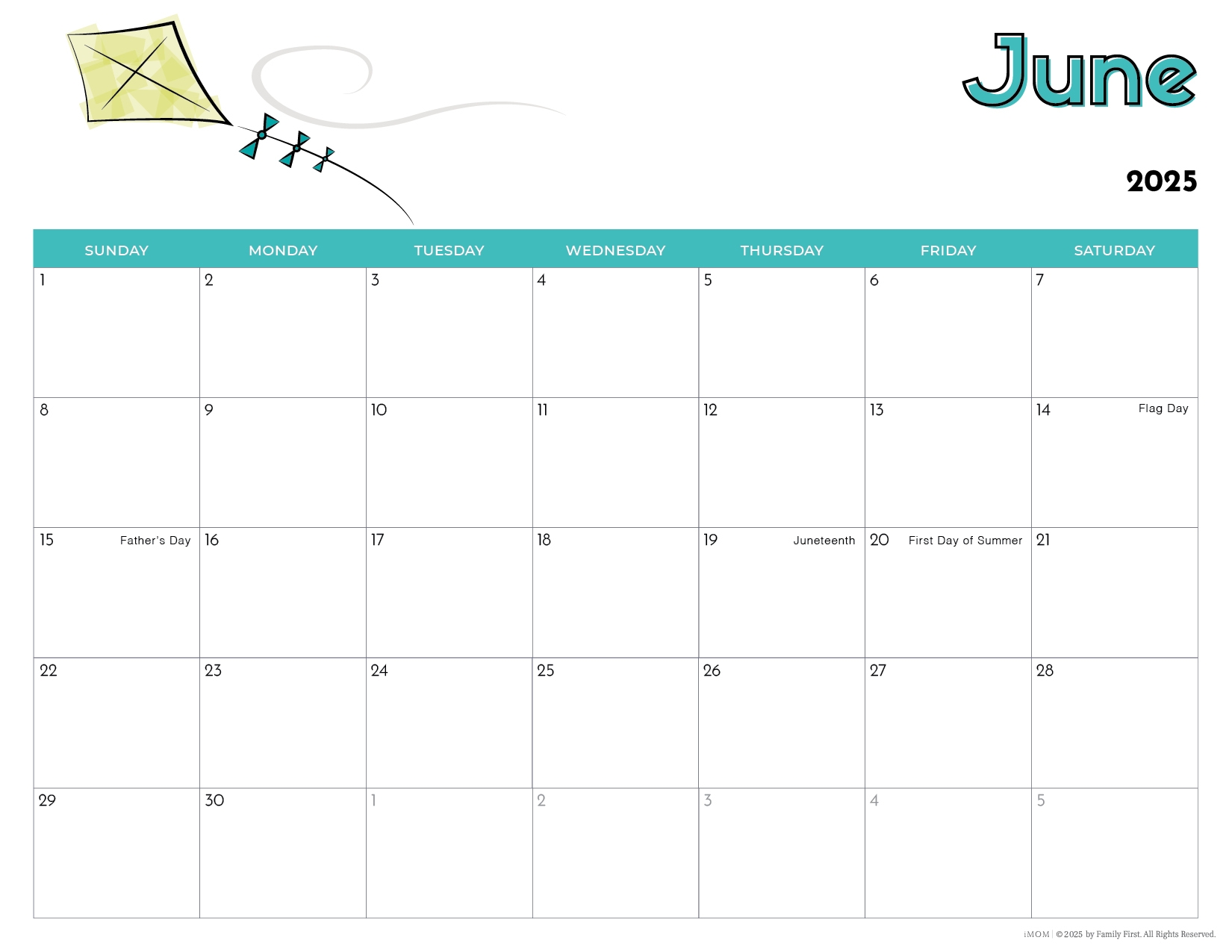 June 2025 Calendar Printable Kid Friendly