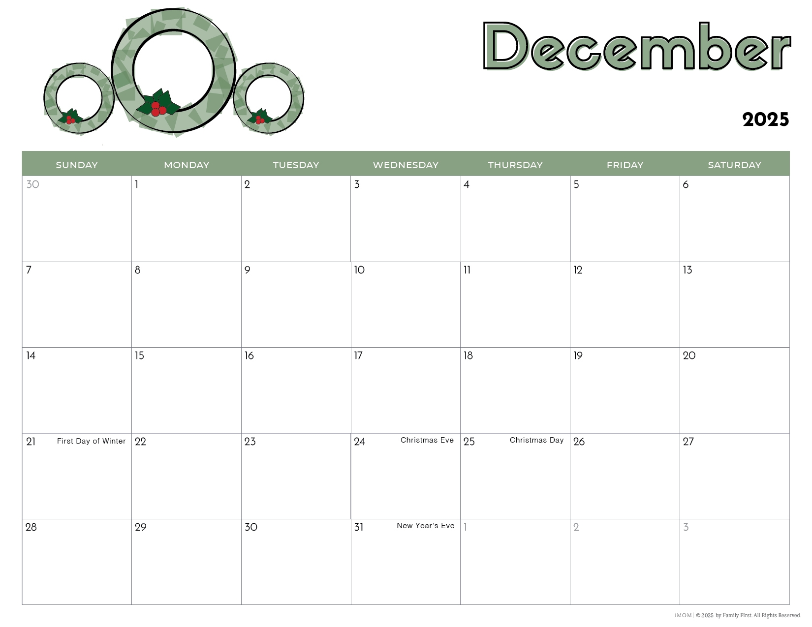 December 2025 Calendar Kids