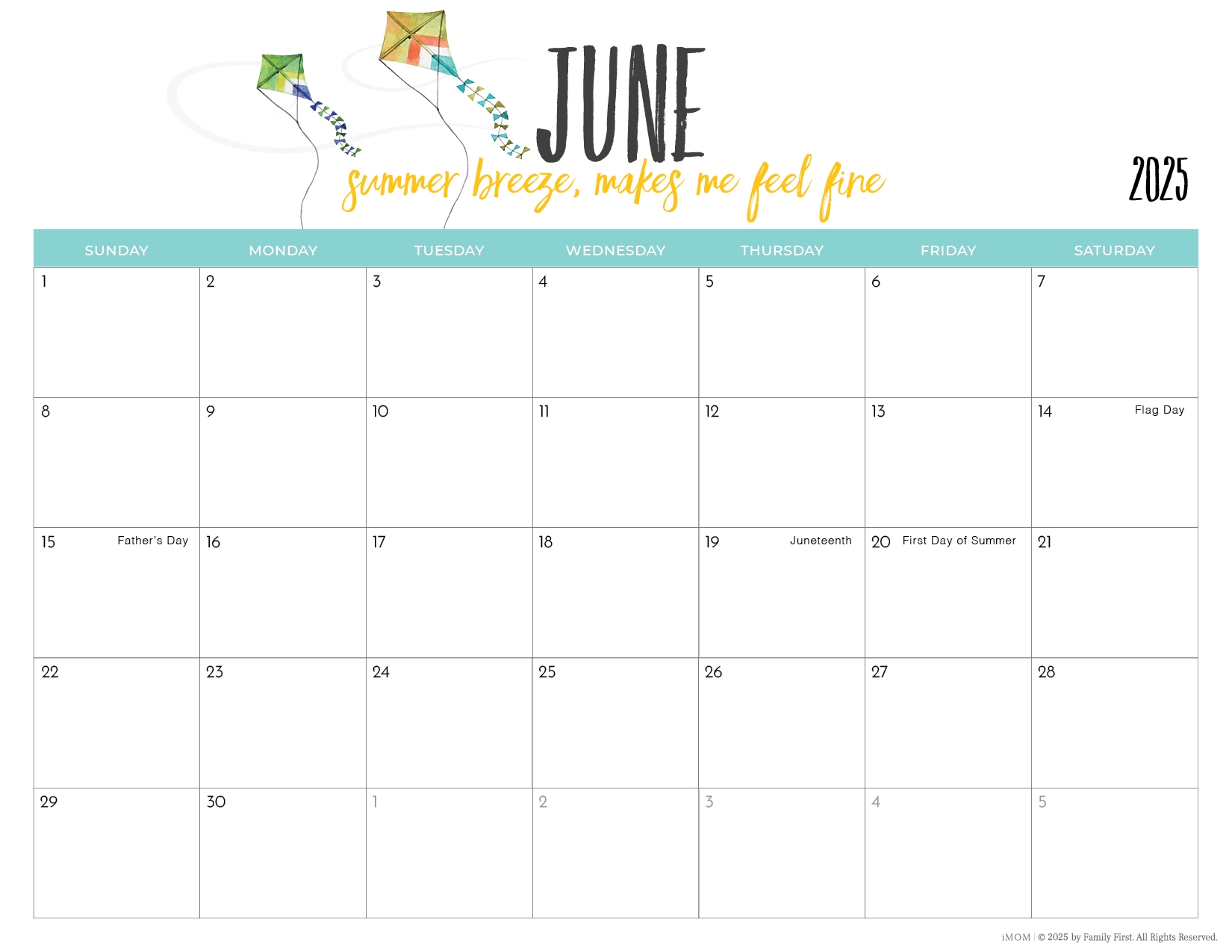 June 2025 Editable Calendar