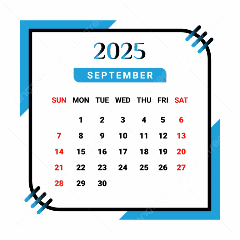 2025 September Month Calendar With Black And Skyblue Vector Monthly Calendar Calendar September 2025 PNG And Vector With Transparent Background For Free Download