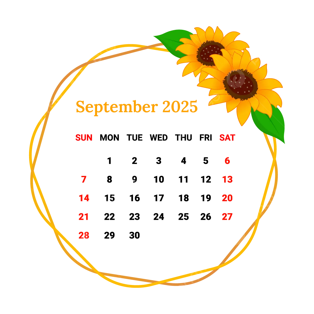 September 2025 Calendar Transparent Background