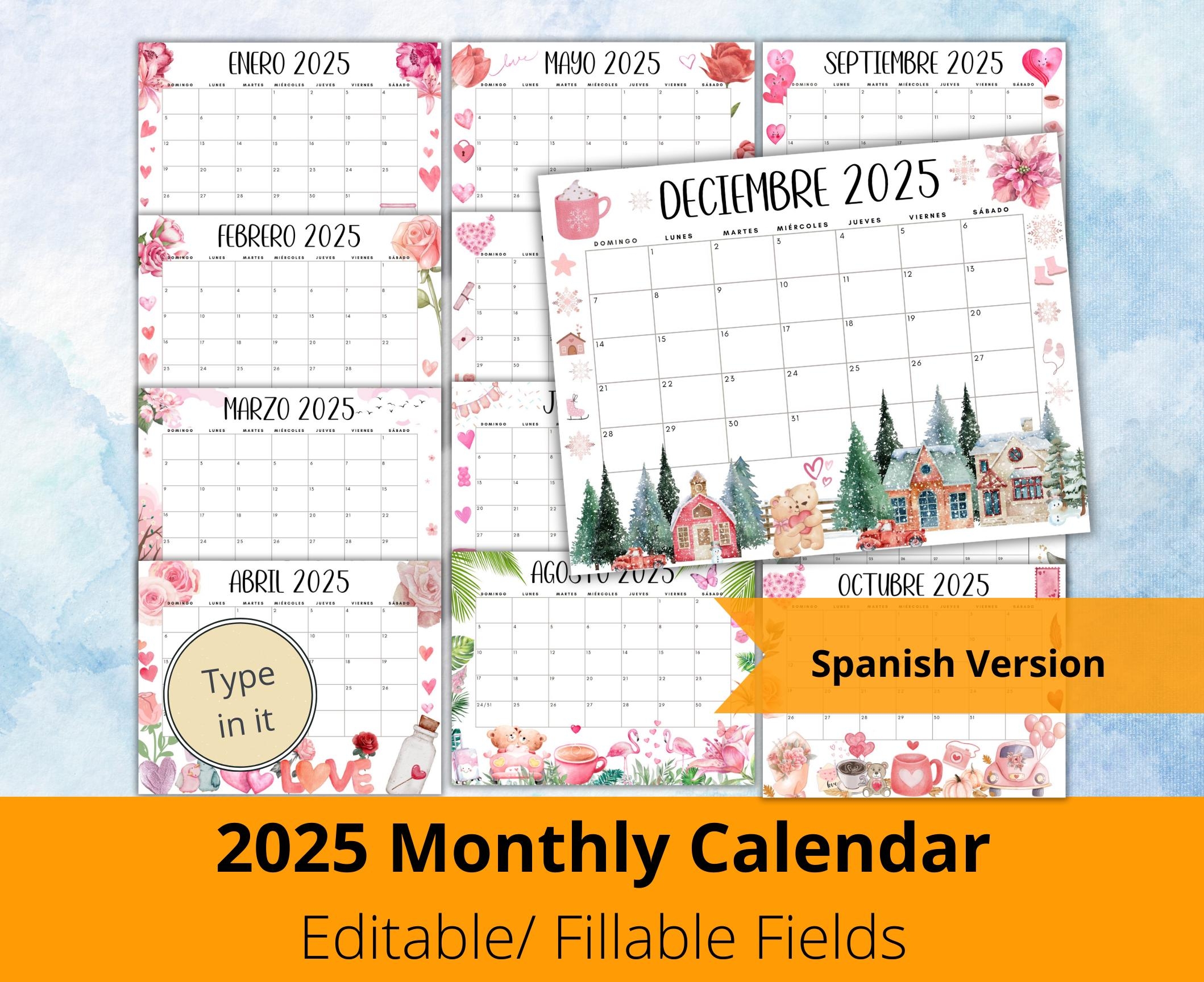 2025 Spanish Calendar Printable Spanish Calendar Spanish Monthly Planner Enero 2025 2025 Calendario Mensual Monthly Planner Espanol PDF Etsy