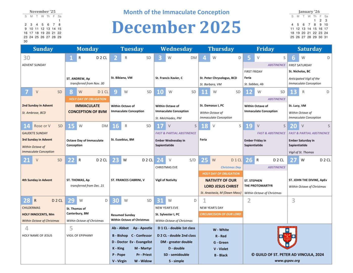 Catholic Calendar For September 2025