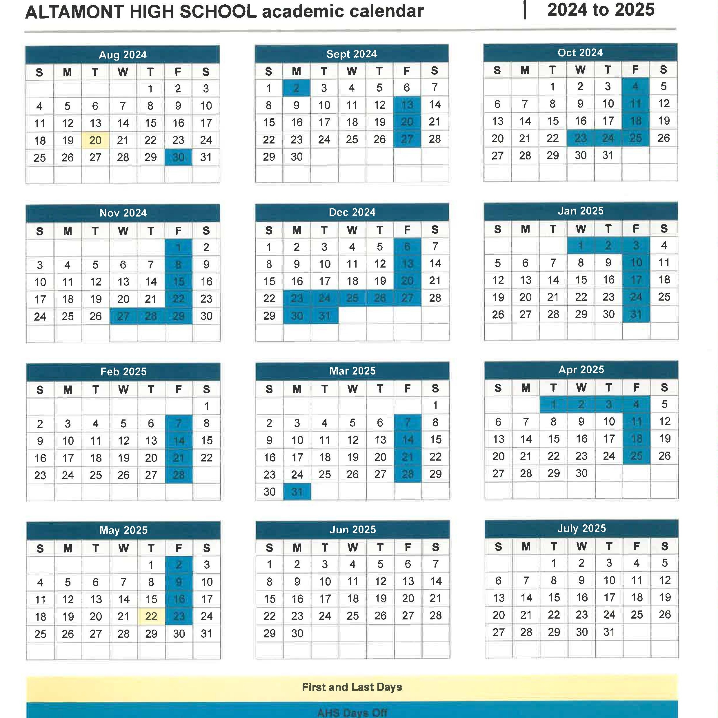 Academic Calendar 2024 2025 Altamont High School