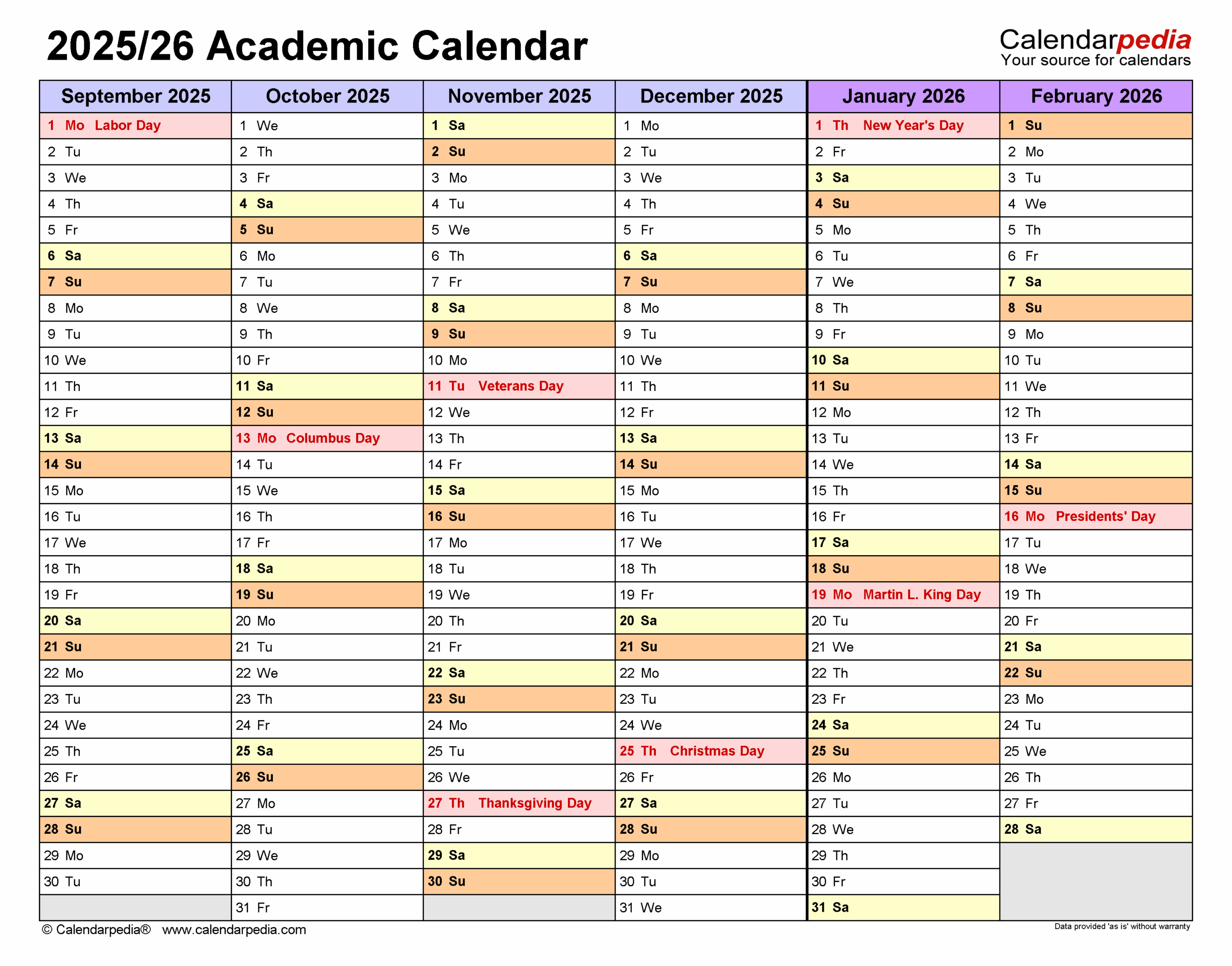 Academic Calendars 2025 2026 Free Printable PDF Templates