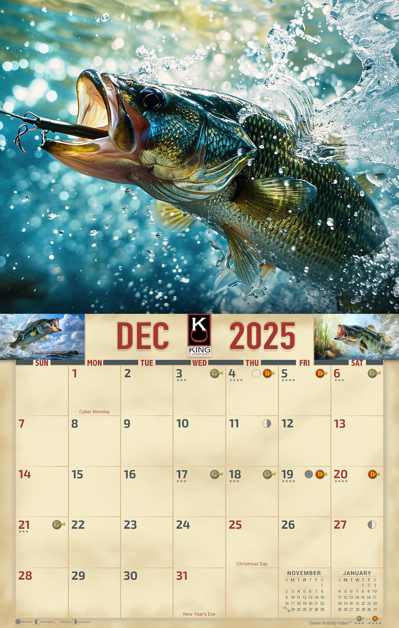Amazon 2025 Bass Fishing Wall Calendar 16 Month X Large Size 14x22 Best Fishing Calendar By The KING Company Monster Calendars 2025 Bass 