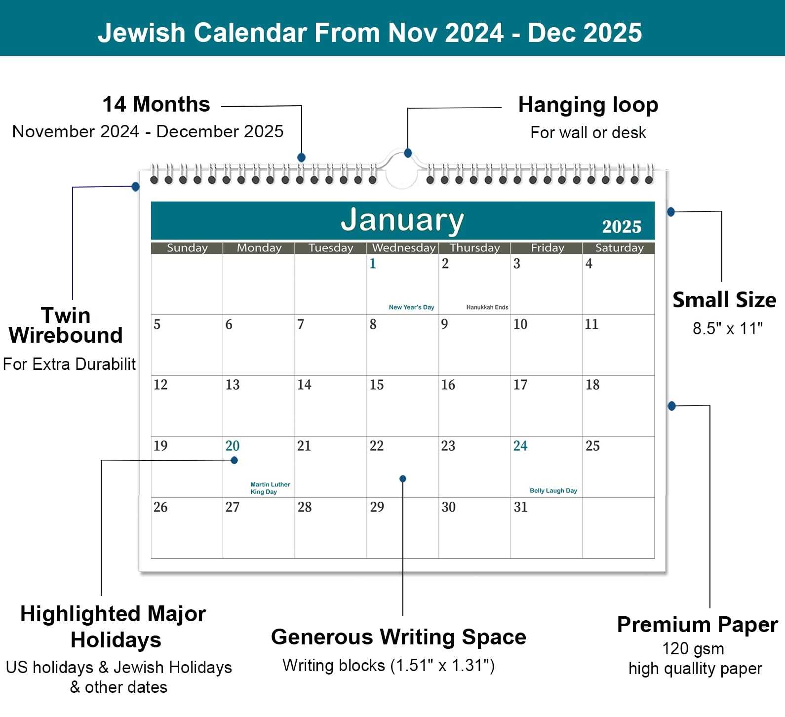 Amazon 2025 Jewish Calendar Runs From Now Until December 2025 8 5 X 11 2024 2025 Jewish Wall Calendar With US And Jewish Holidays Four Different Color Page Styles Office Products