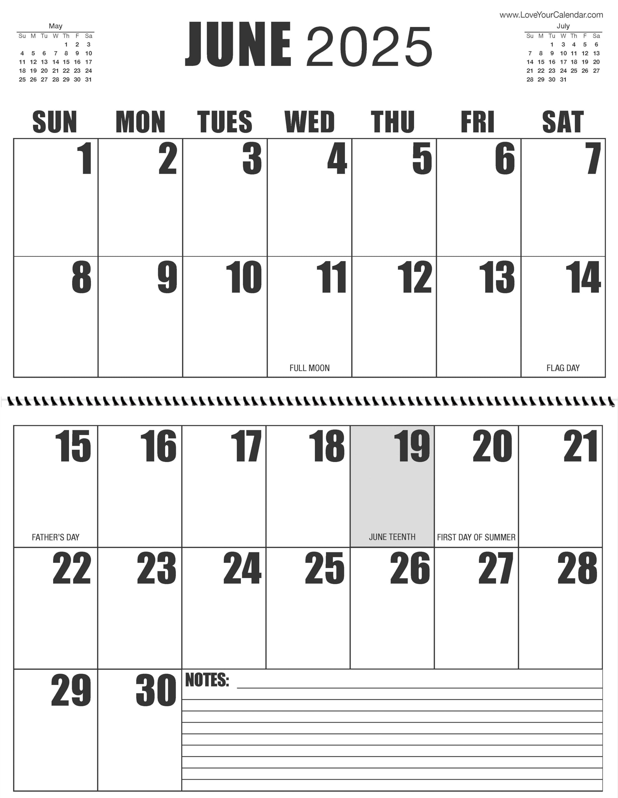 June 2025 Calendar Large Numbers