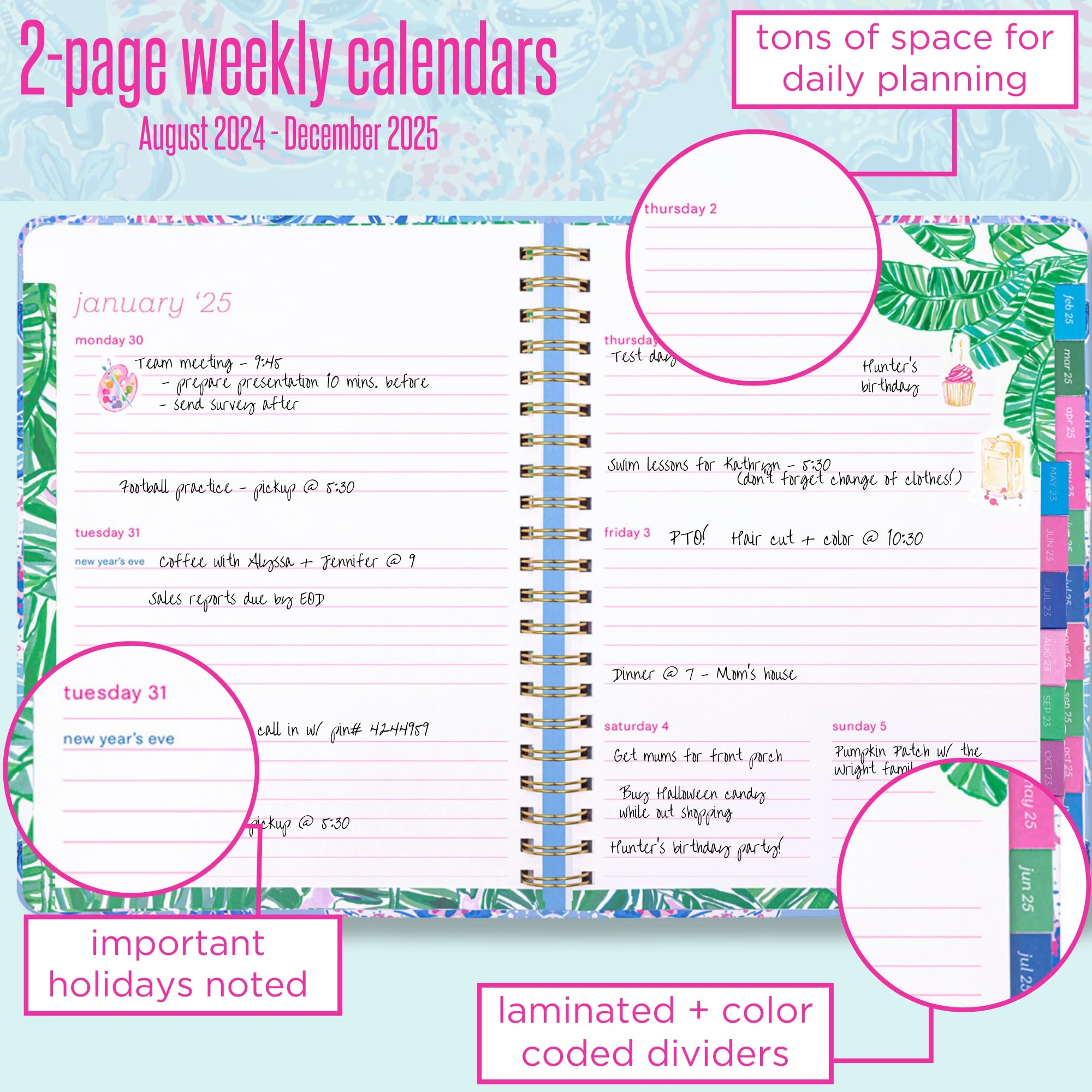 Amazon Lilly Pulitzer Planner 2024 2025 Agenda Dated August 2024 December 2025 Weekly Planner U0026 Monthly Calendar Stickers Pockets Bahamas Beachcomer Office Products