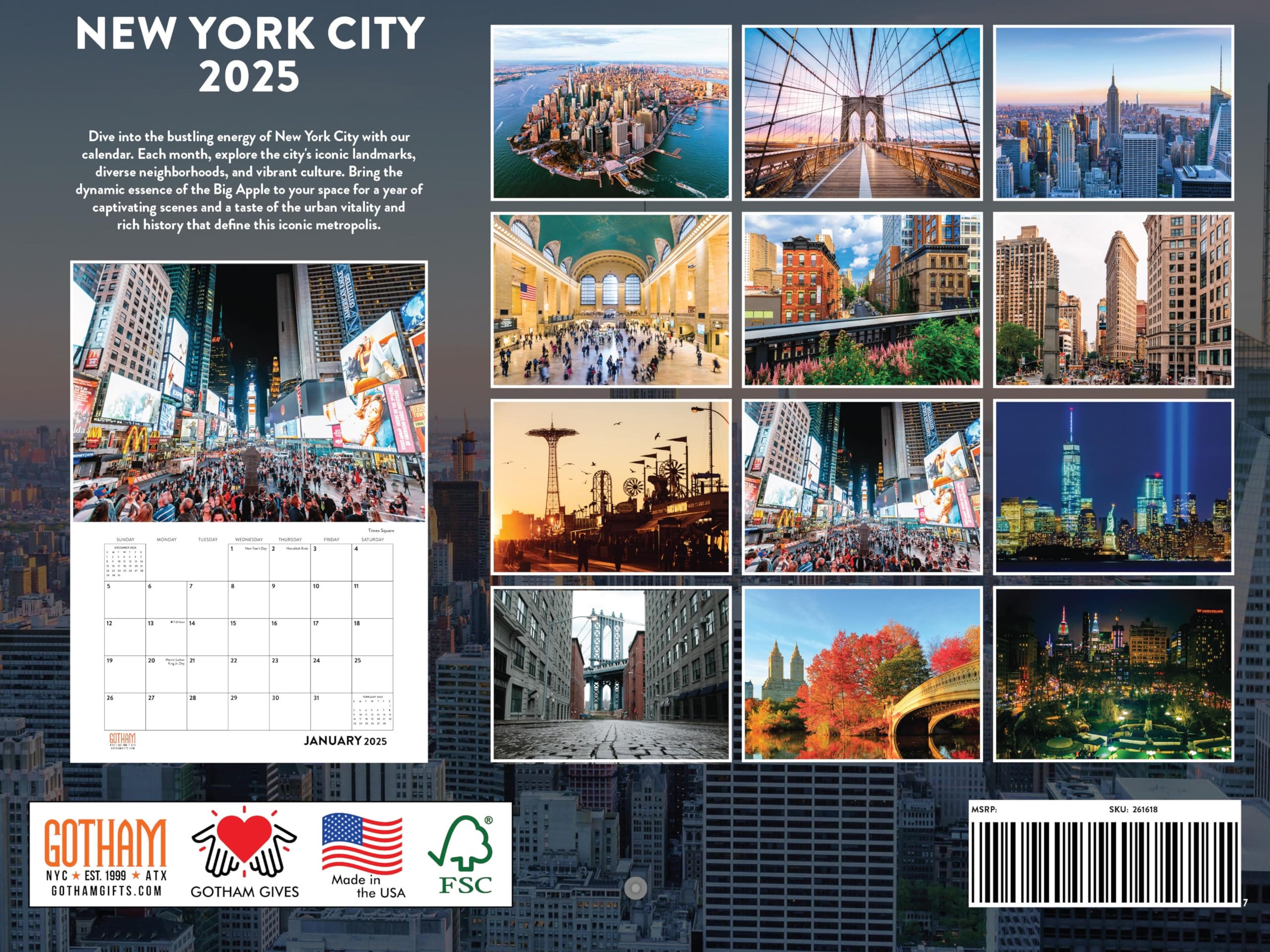 Amazon New York City Calendar 2025 NYC Monthly Wall Calender 12 Month American Made In The USA Office Products