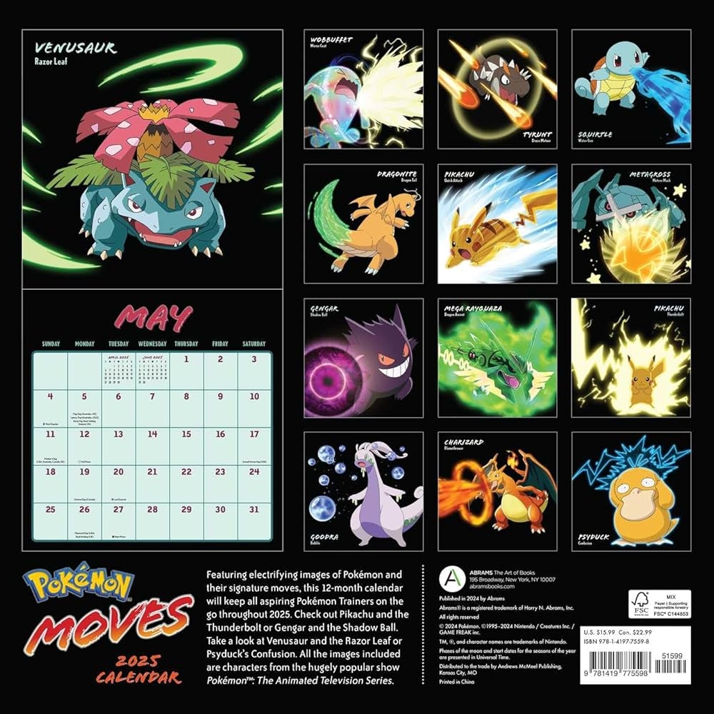 Amazon Pok mon Moves 2025 Wall Calendar 9781419775598 