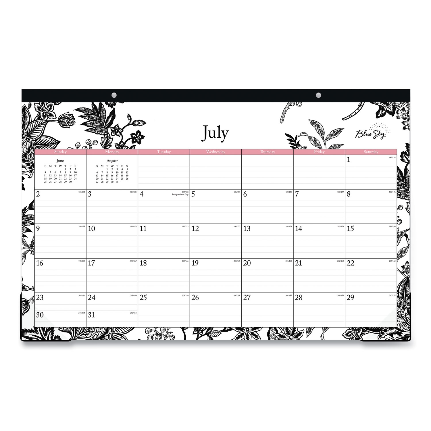 Analeis Academic Year Desk Pad Calendar Floral Artwork 17 X 11 White Black Pink Sheets 12 Month July To June 2023 2024 Blue Sky MPN BLS130617 Reliable Paper