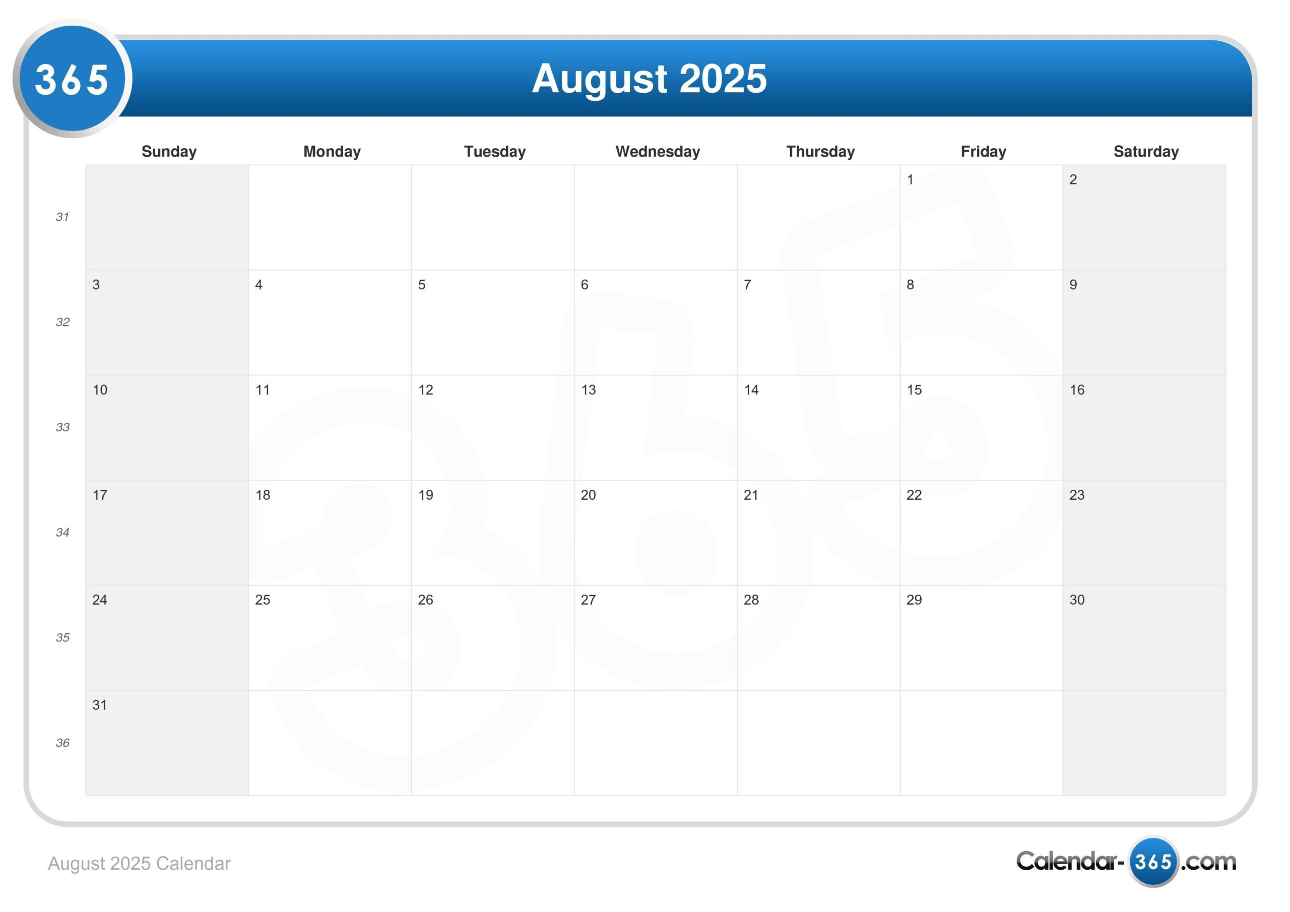 Las Vegas Calendar August 2025