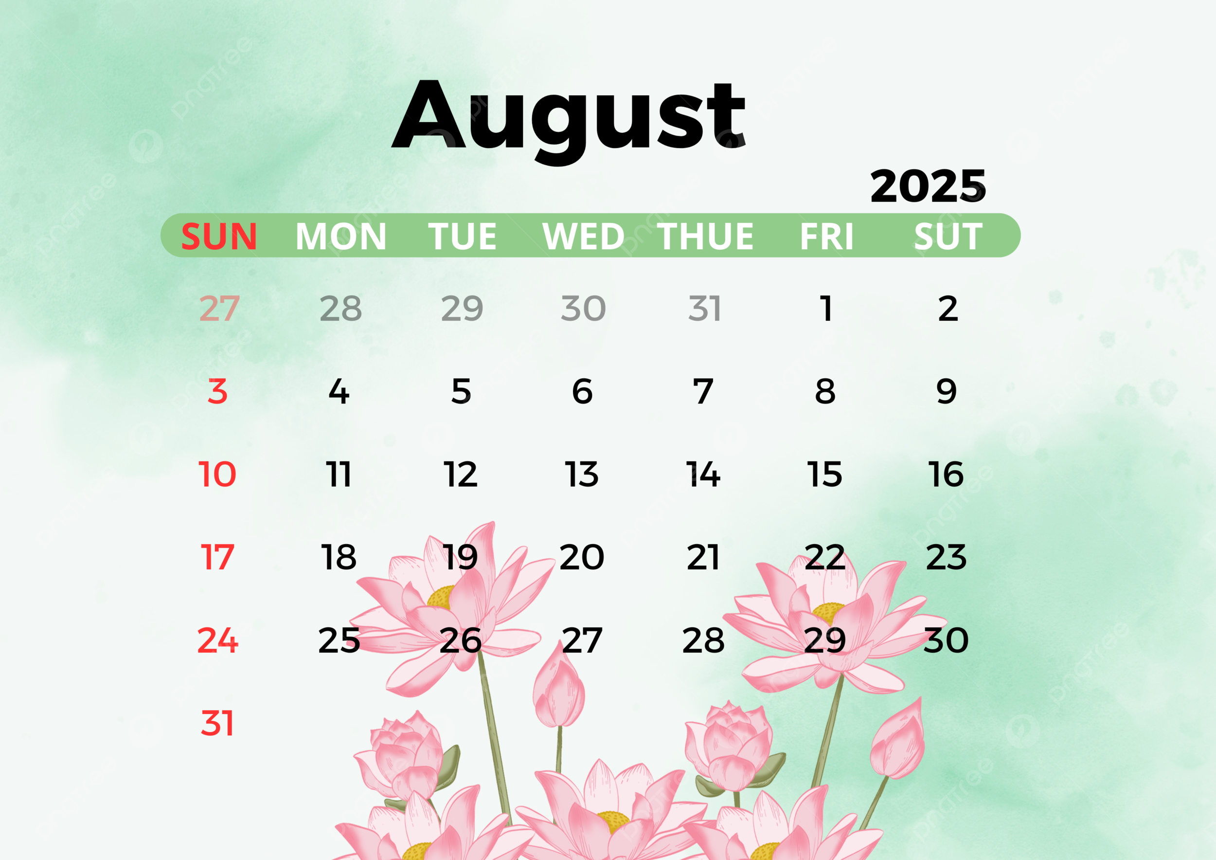 August 2025 Calendar Flower Background Template Download On Pngtree
