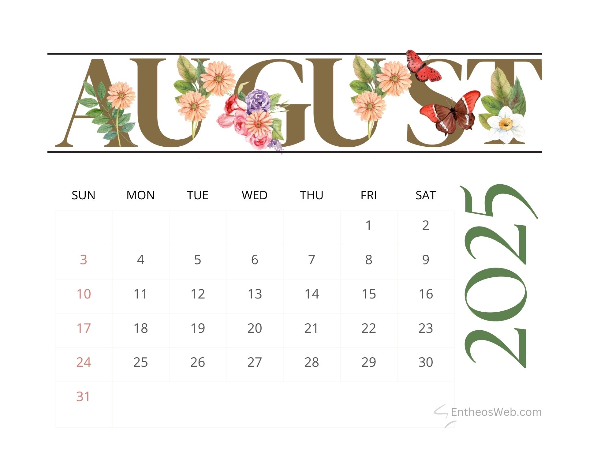 Calendar Of August 2025 Printable