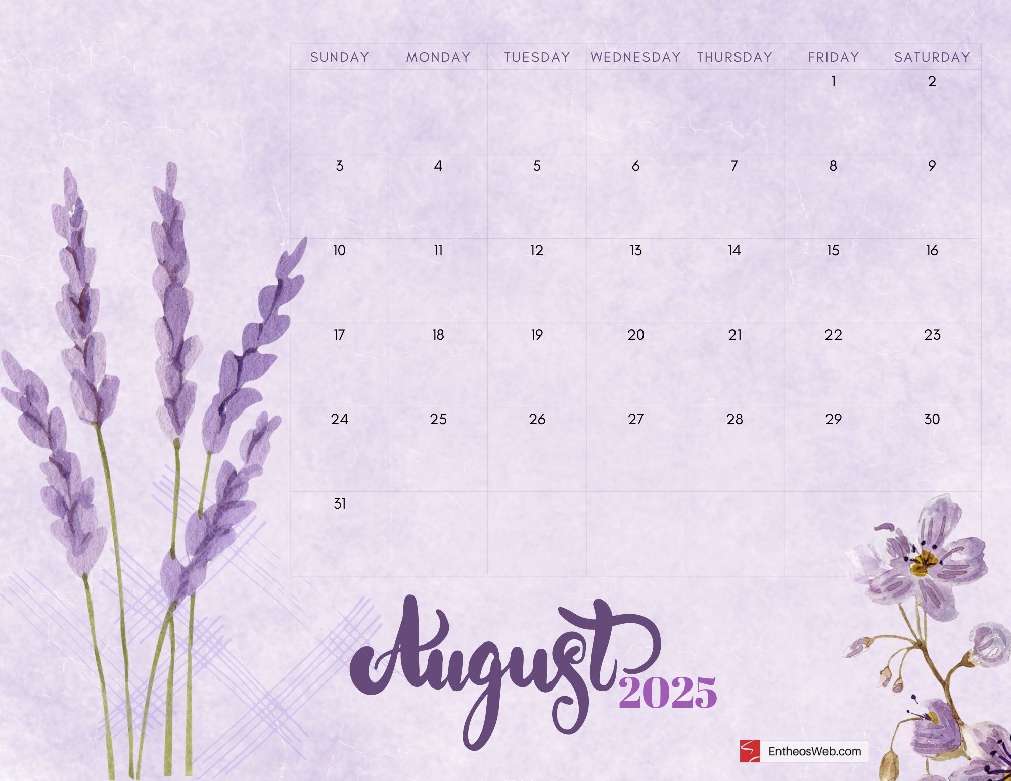 August 2025 Calendar Free PDF Printables EntheosWeb