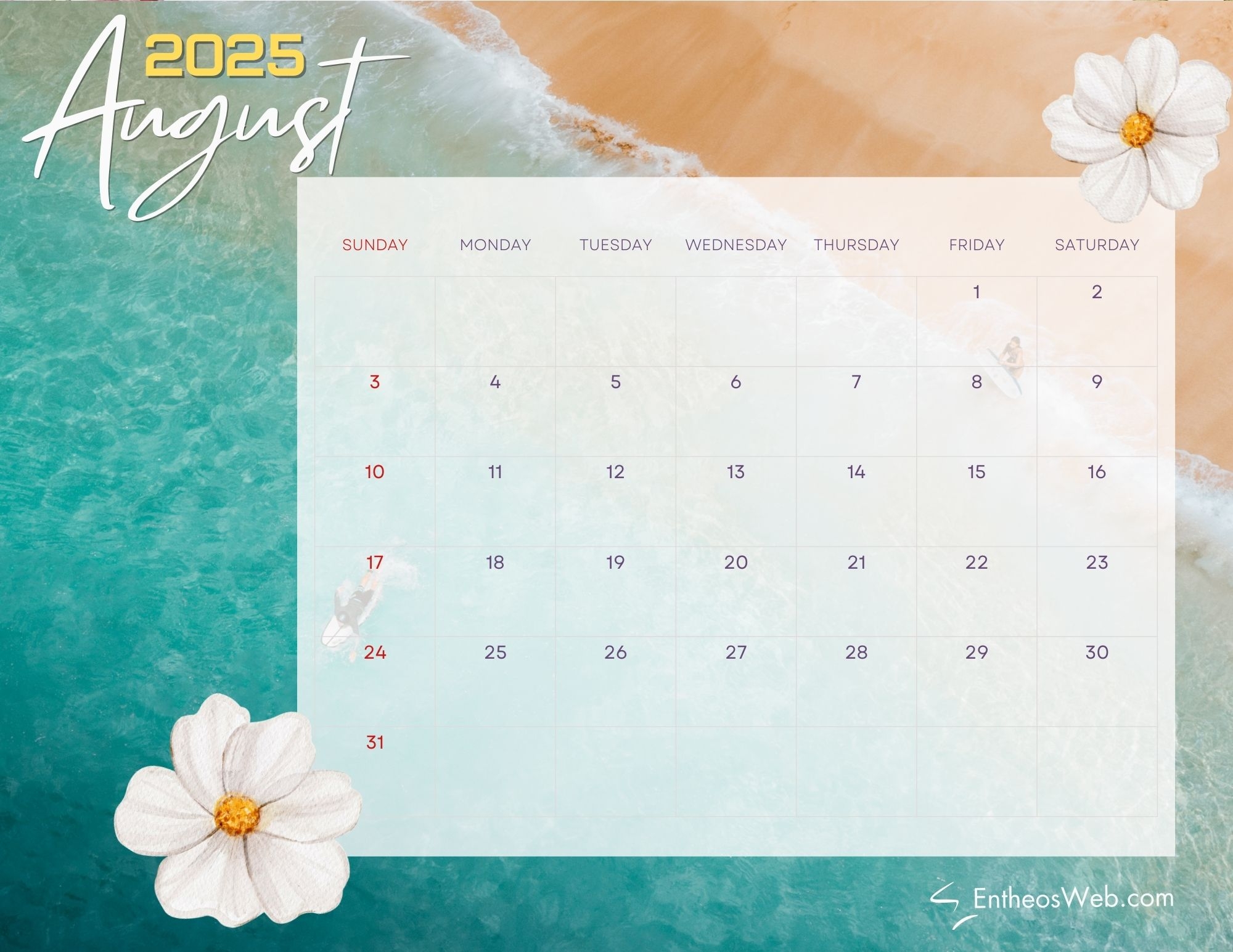 August 2025 Calendar Free PDF Printables EntheosWeb