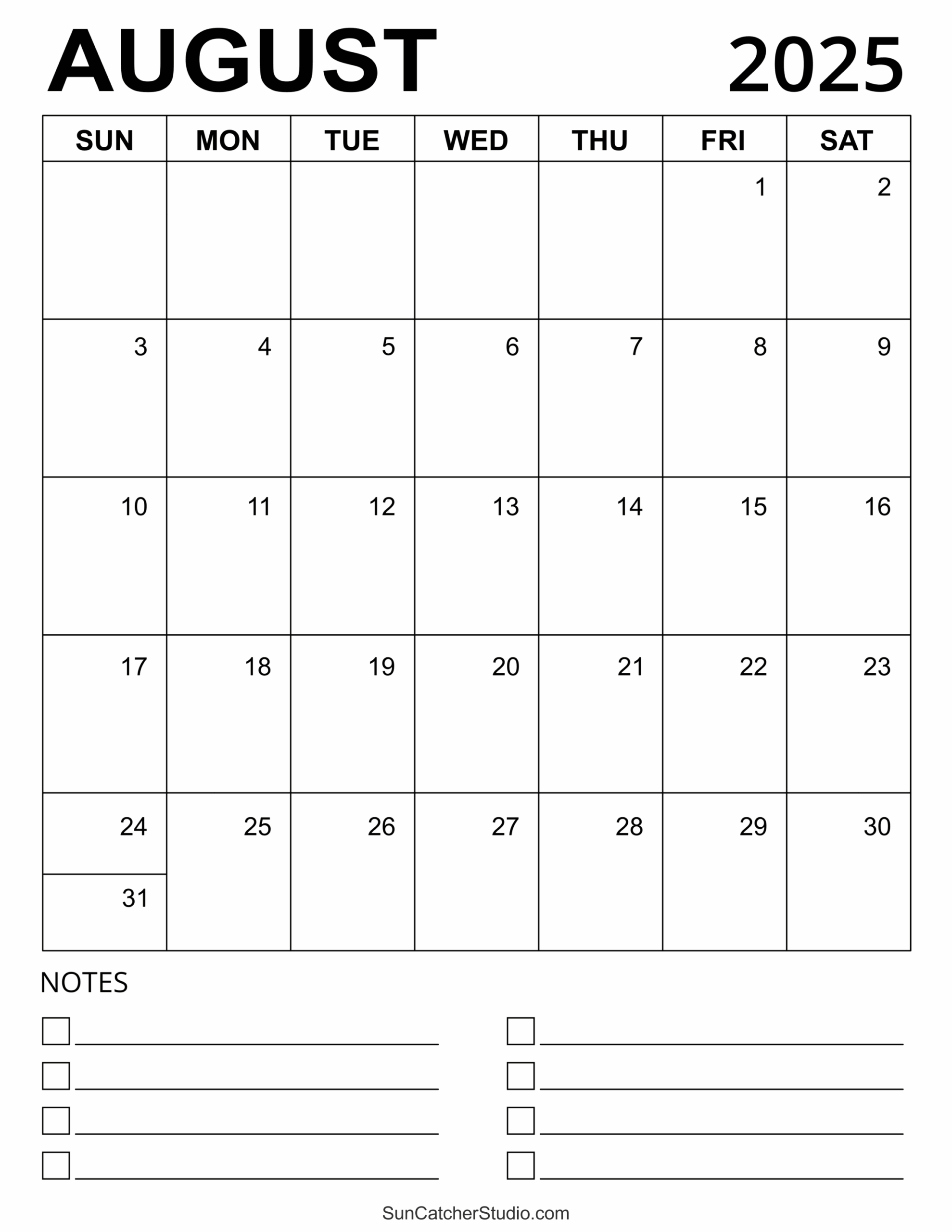 Blank Calendar Template August 2025