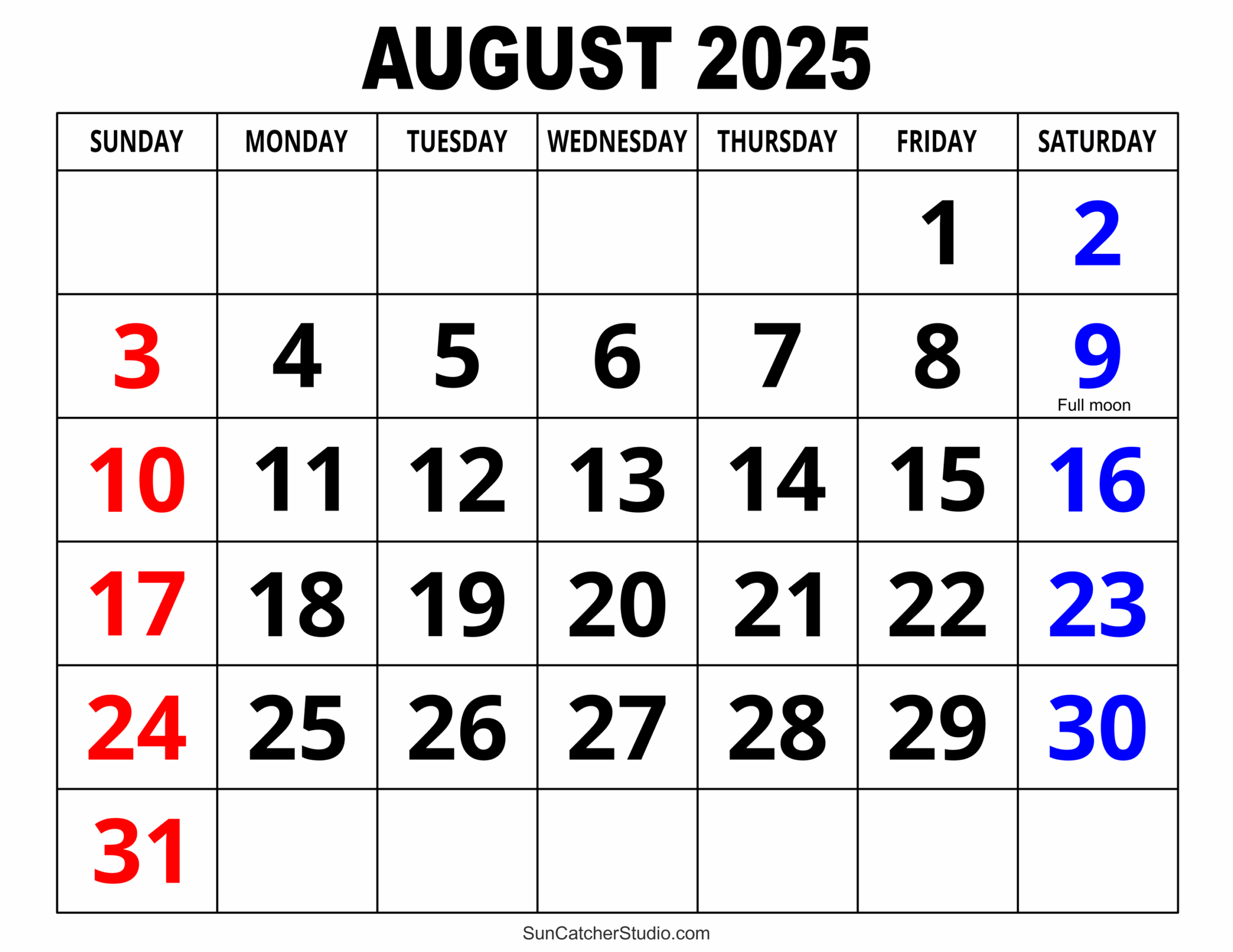 Blank Calendar For August 2025