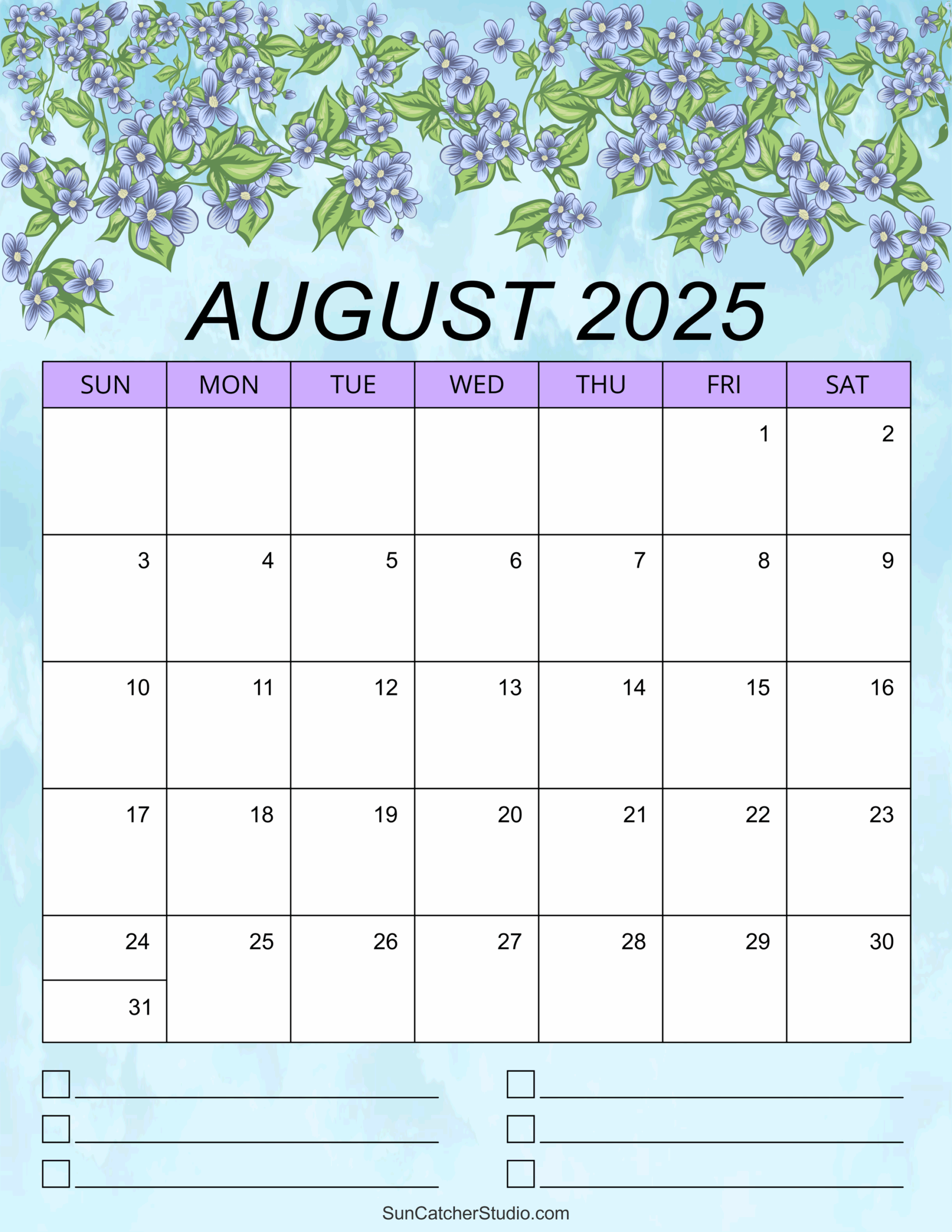 Downloadable Calendar August 2025