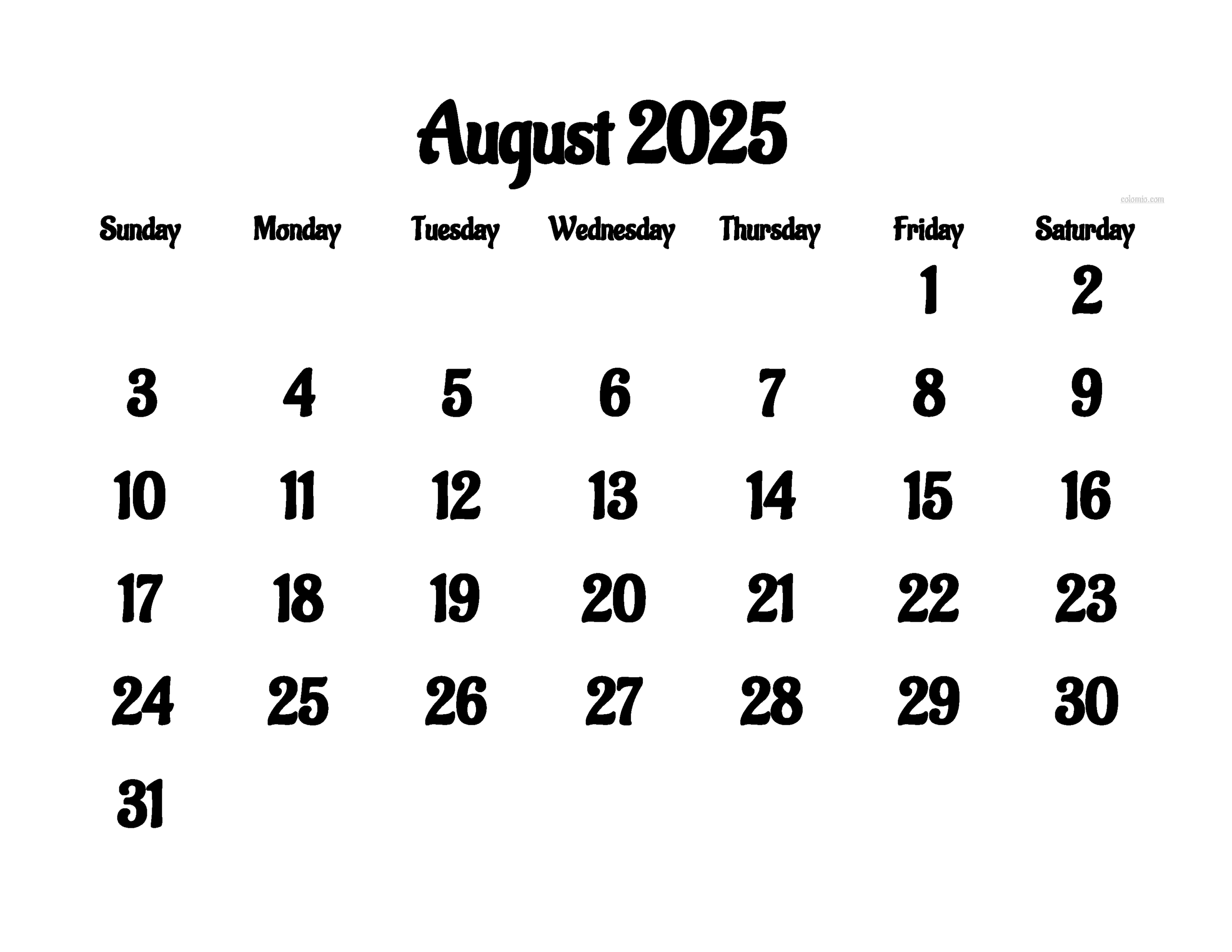 Calendar August 2025 Pdf
