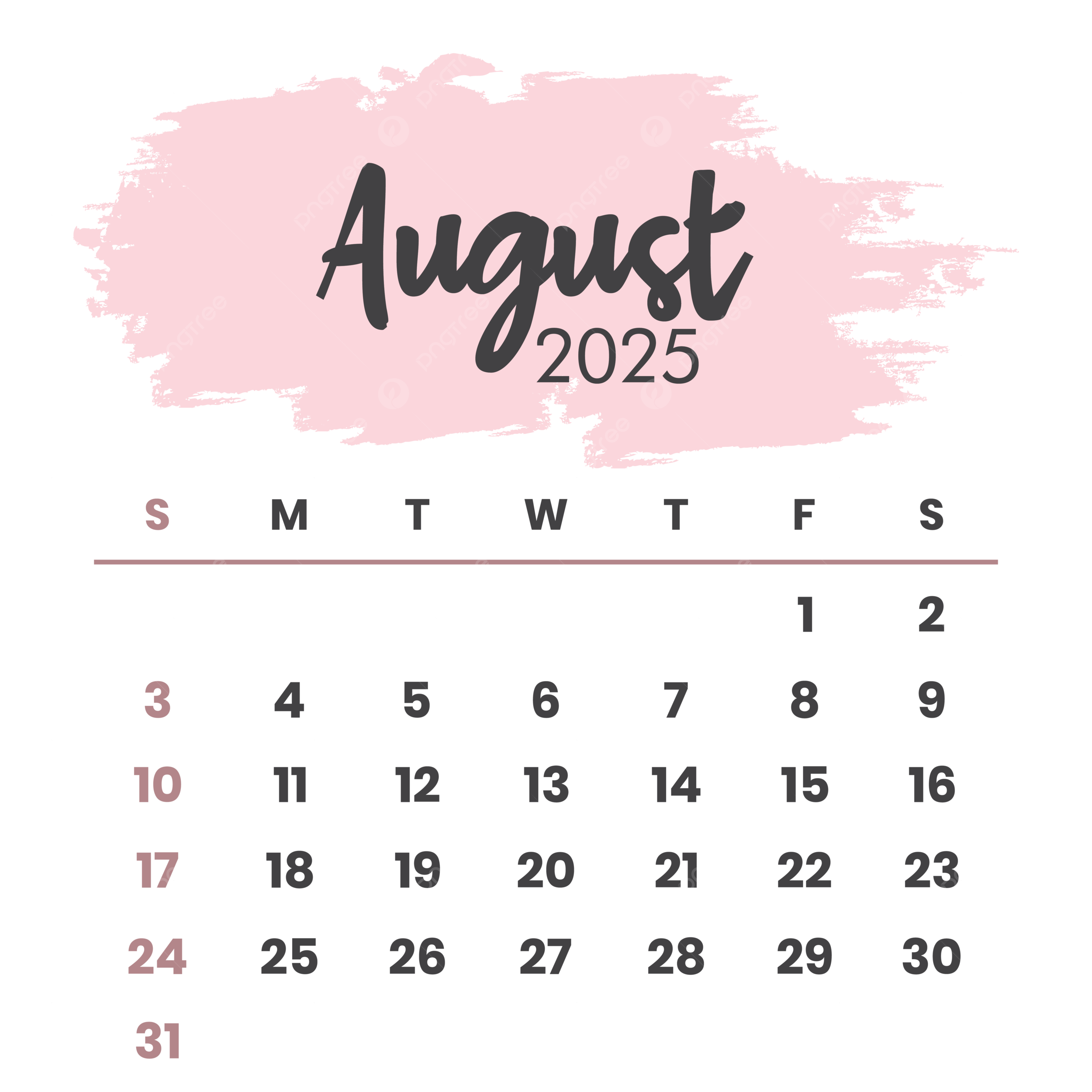 August 2025 Calendar PNG Transparent Images Free Download Vector Files Pngtree