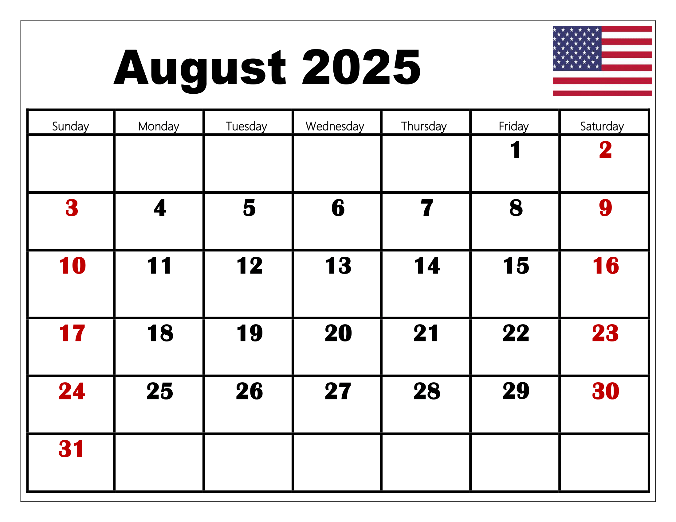 August 2025 Calendar National Holidays