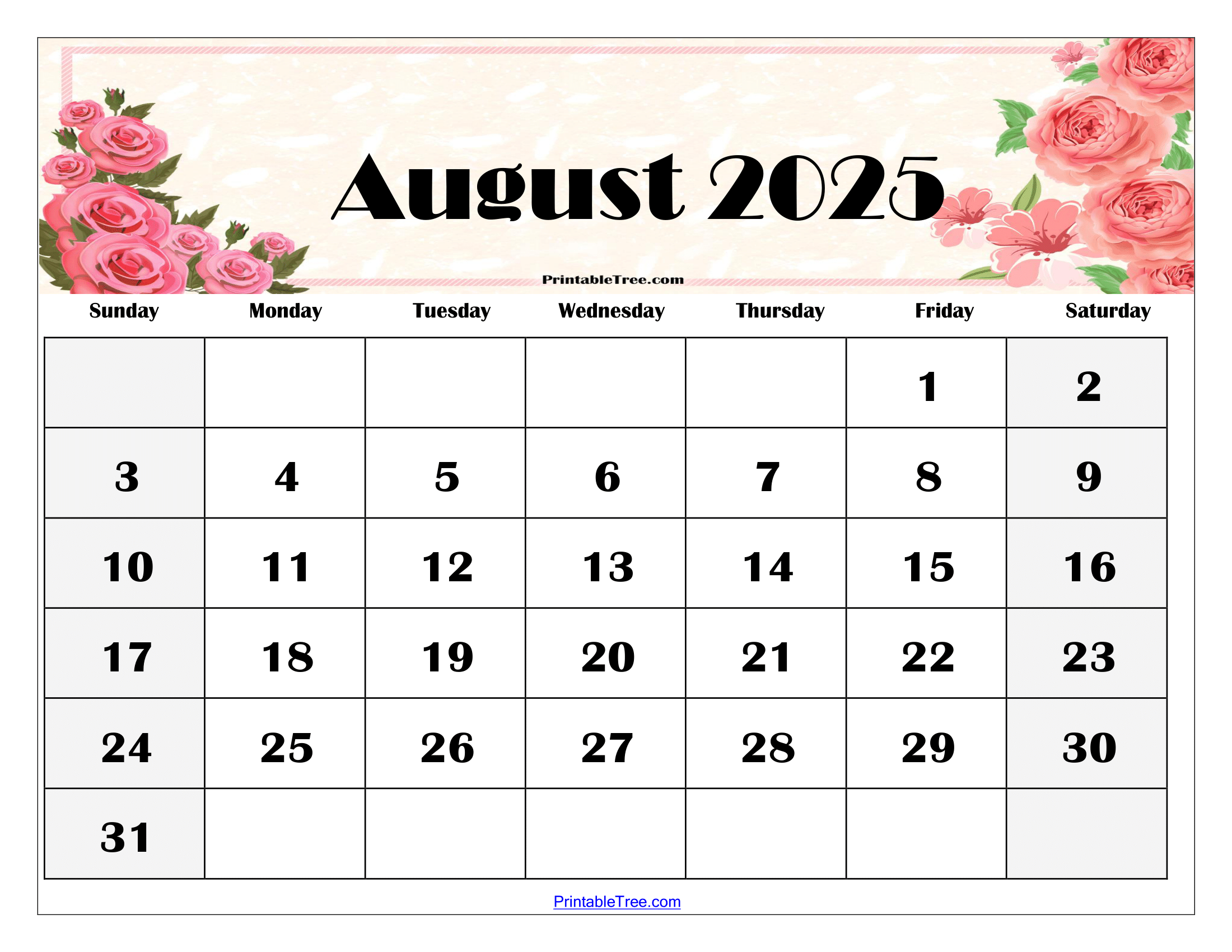 Calendar Of August 2025 With Holidays