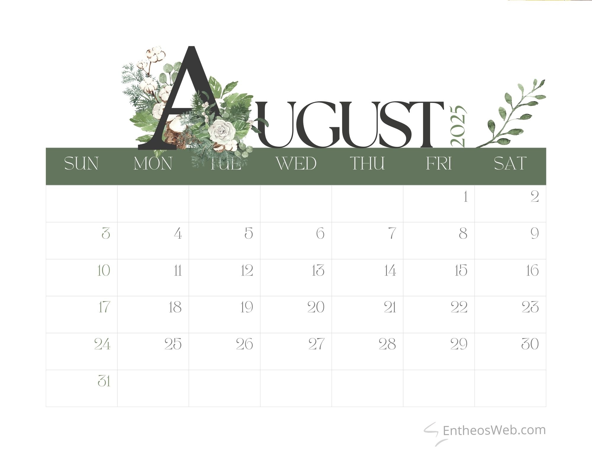 August 2025 Calendar Printables EntheosWeb