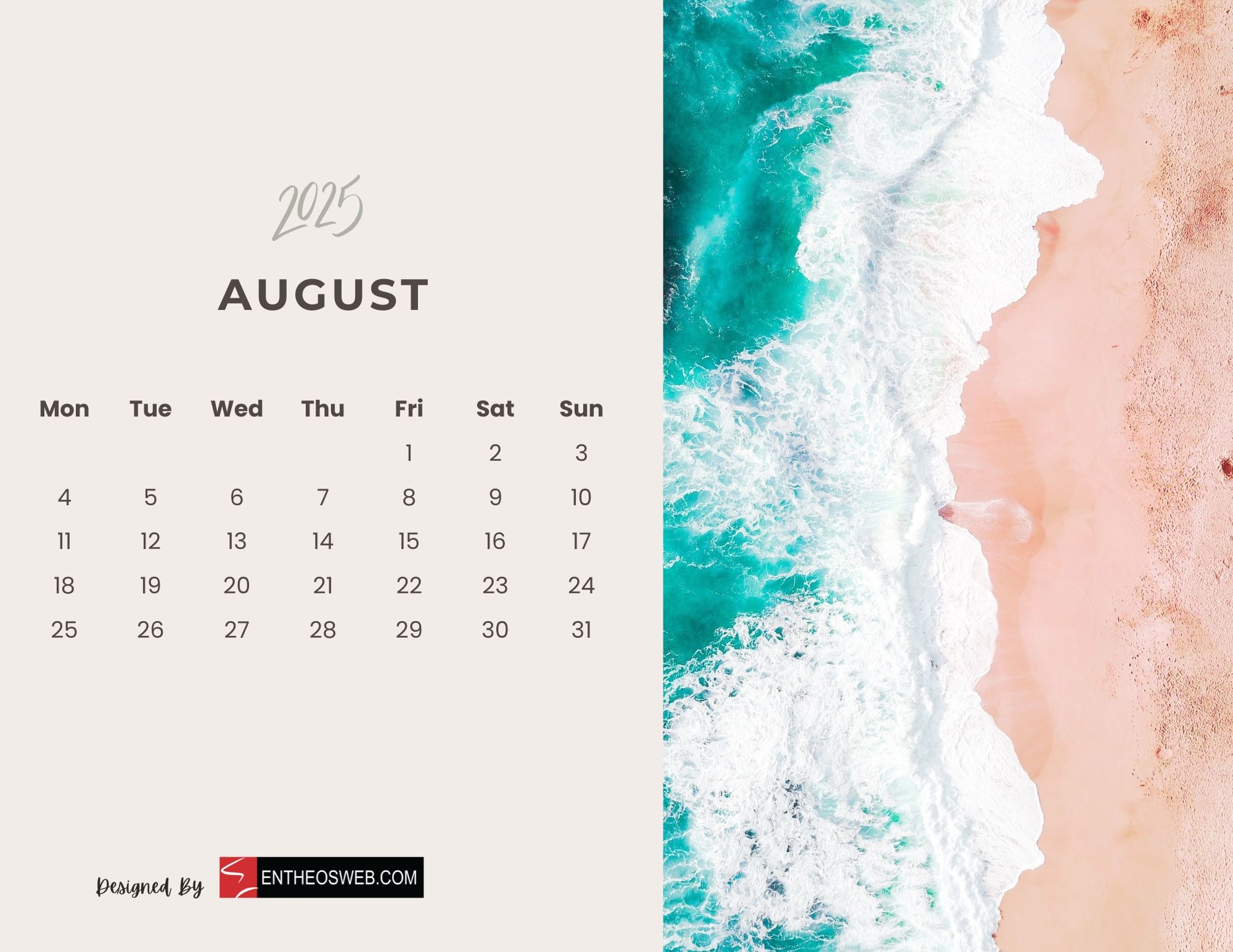 August 2025 Calendar Screensaver