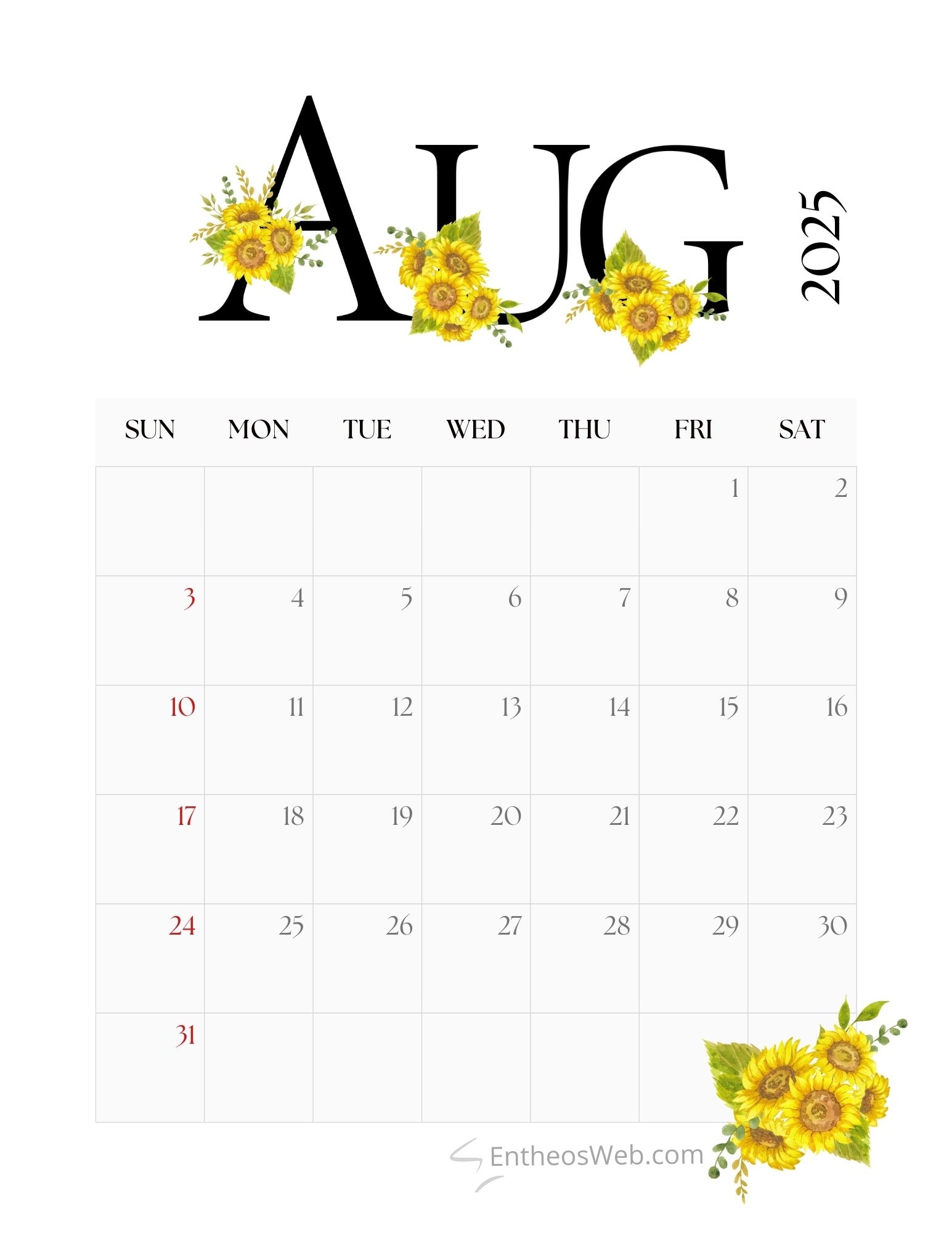 August 2025 Calendar Printables EntheosWeb