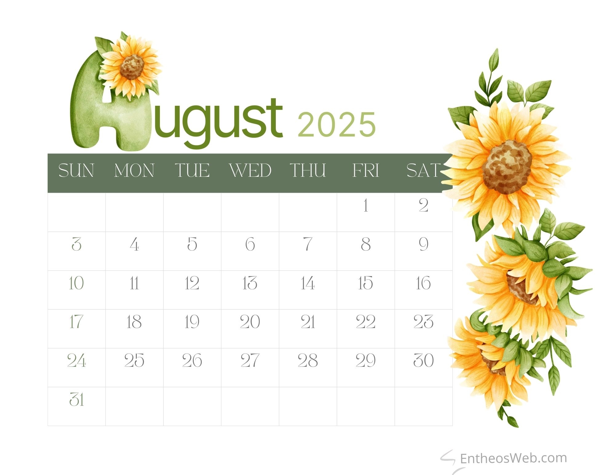 August 2025 Calendar Printables EntheosWeb