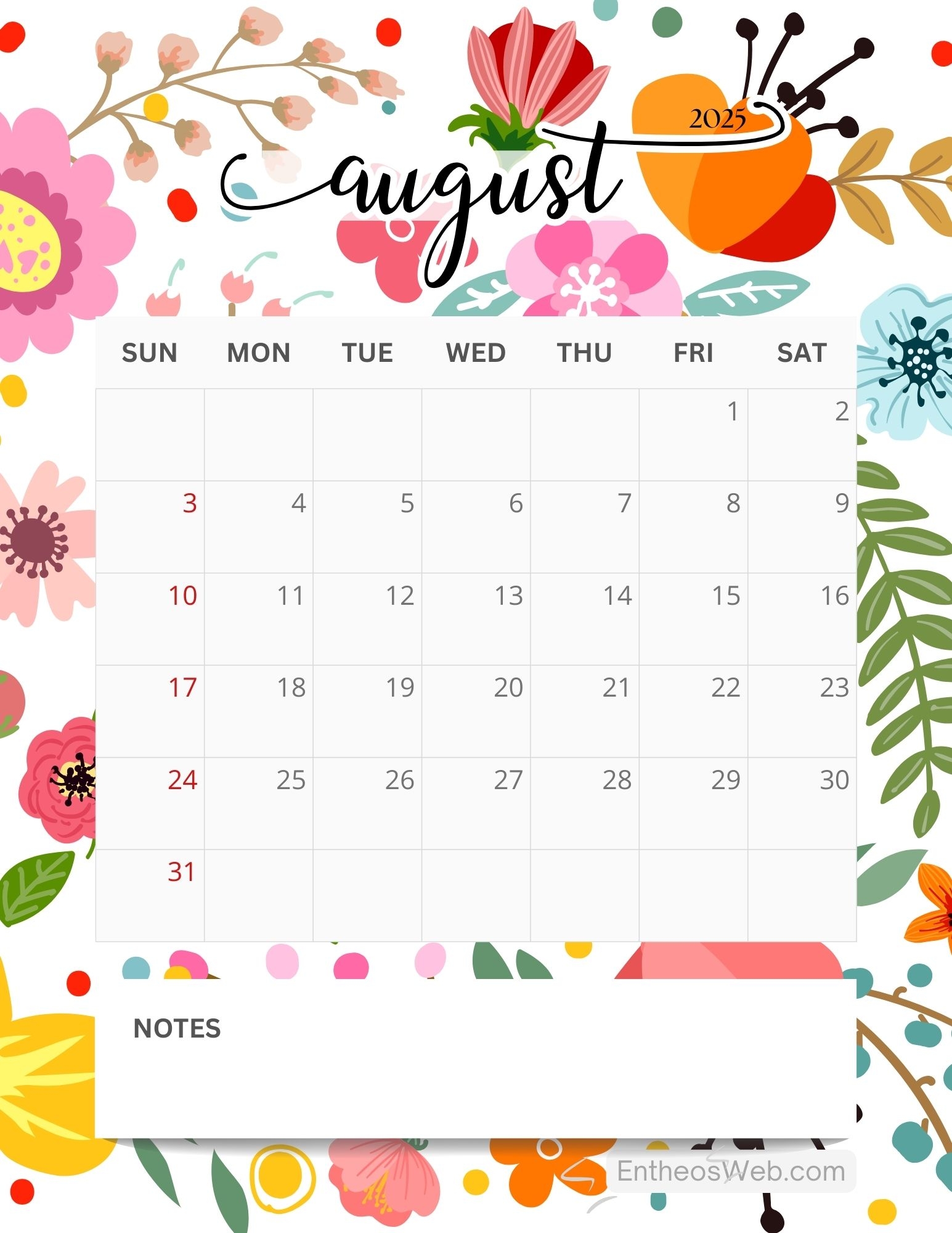 August 2025 Calendar Printables EntheosWeb