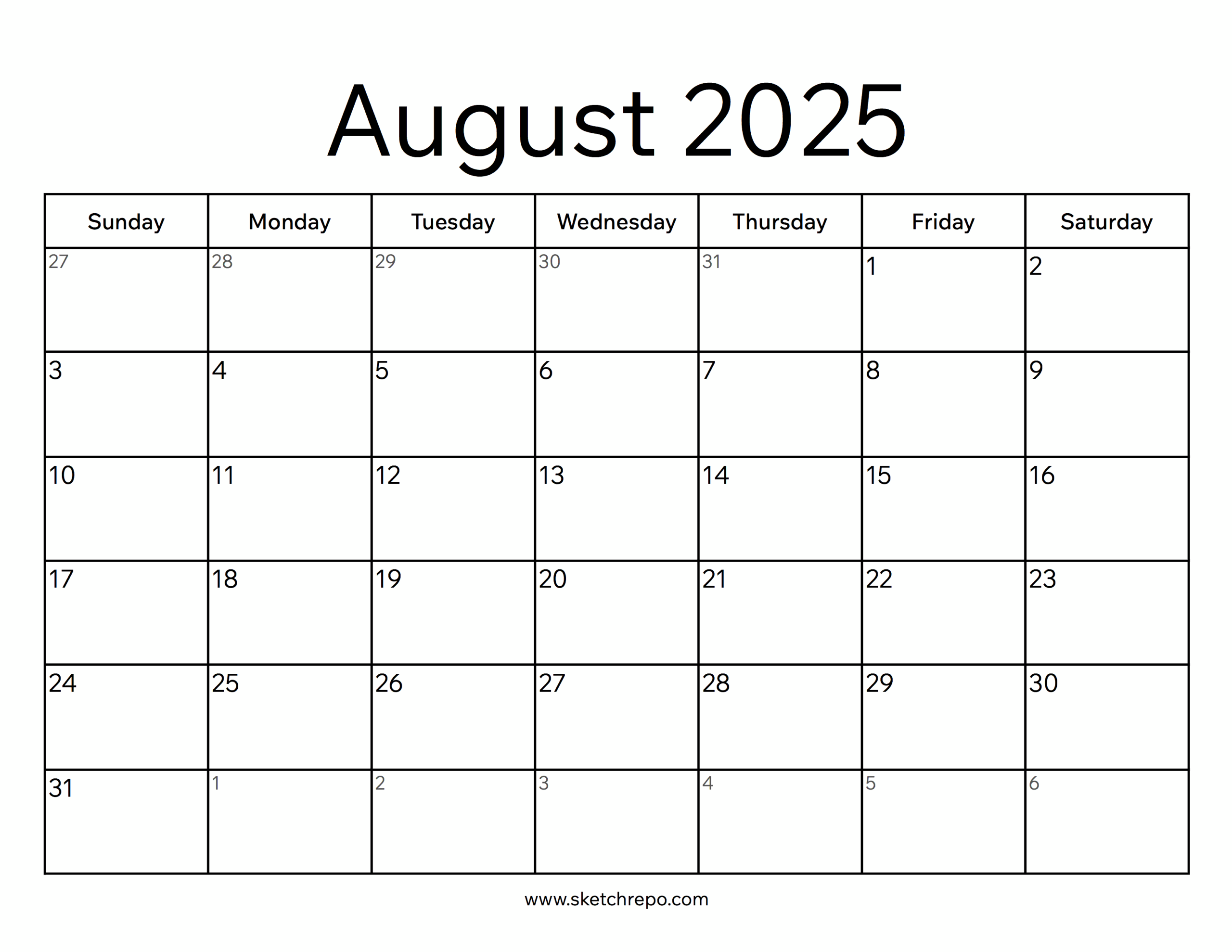 August 2025 Calendar Sketch Repo