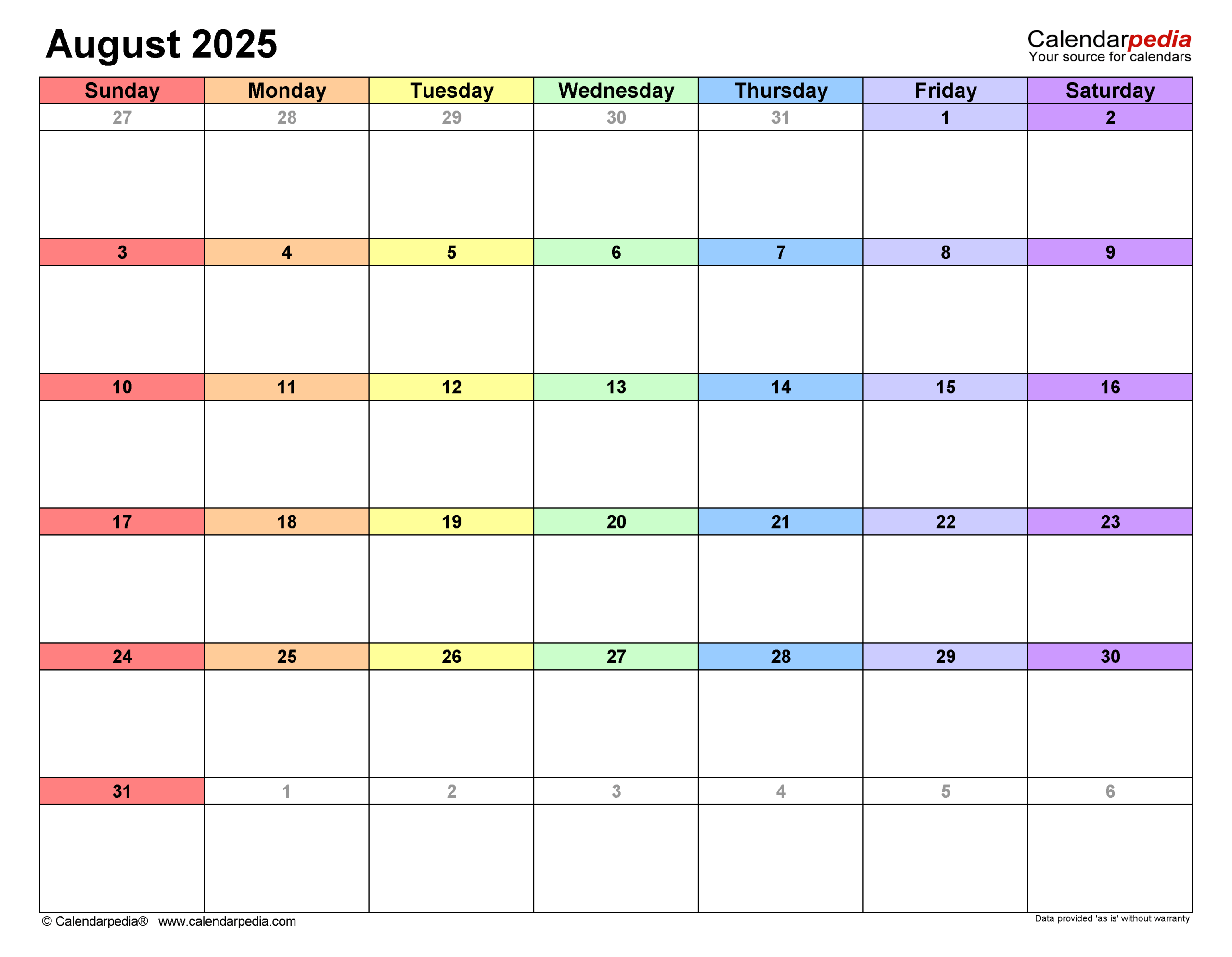 August 2025 Calendar In Word