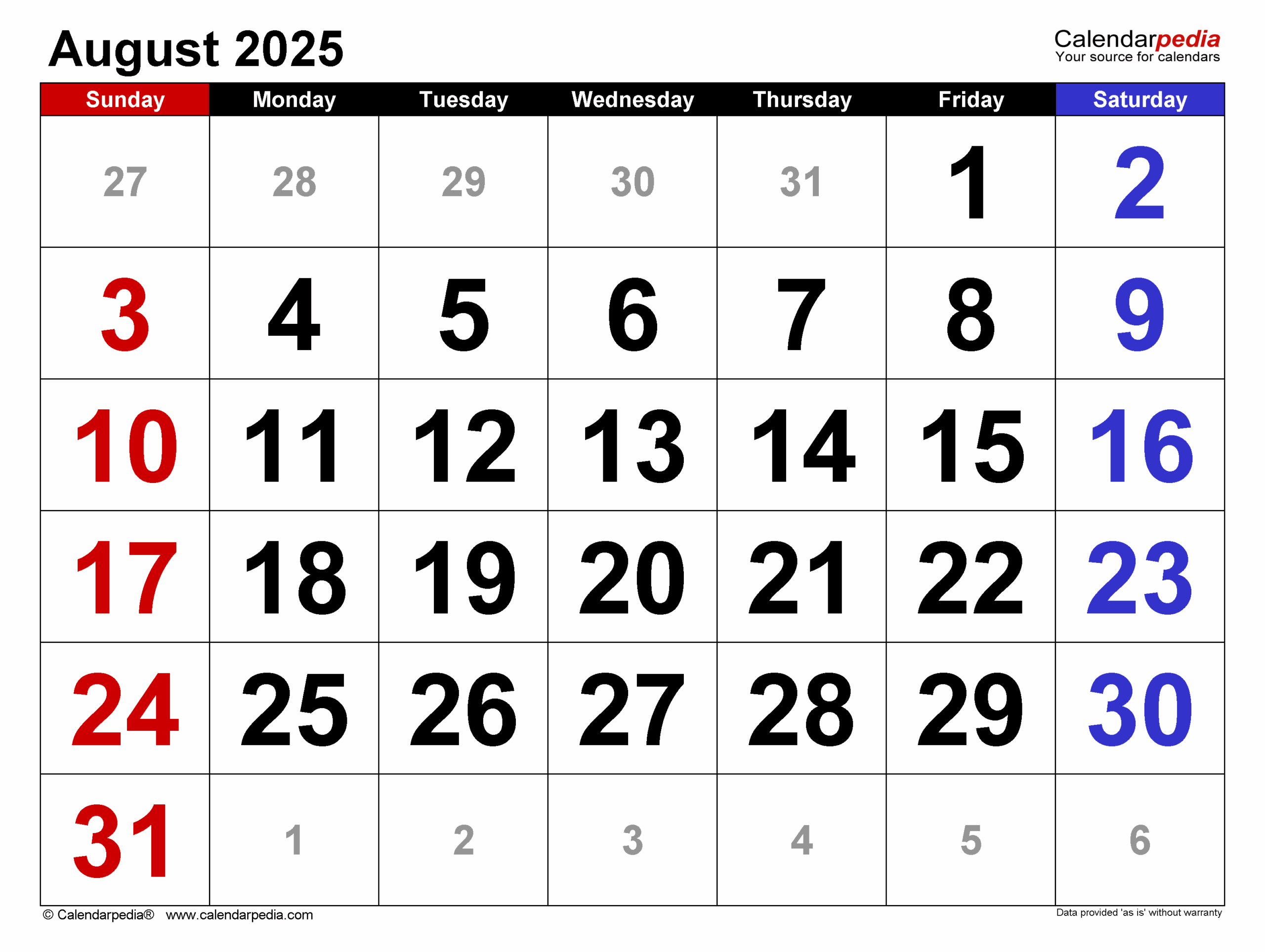 Calendar August 2025 Online